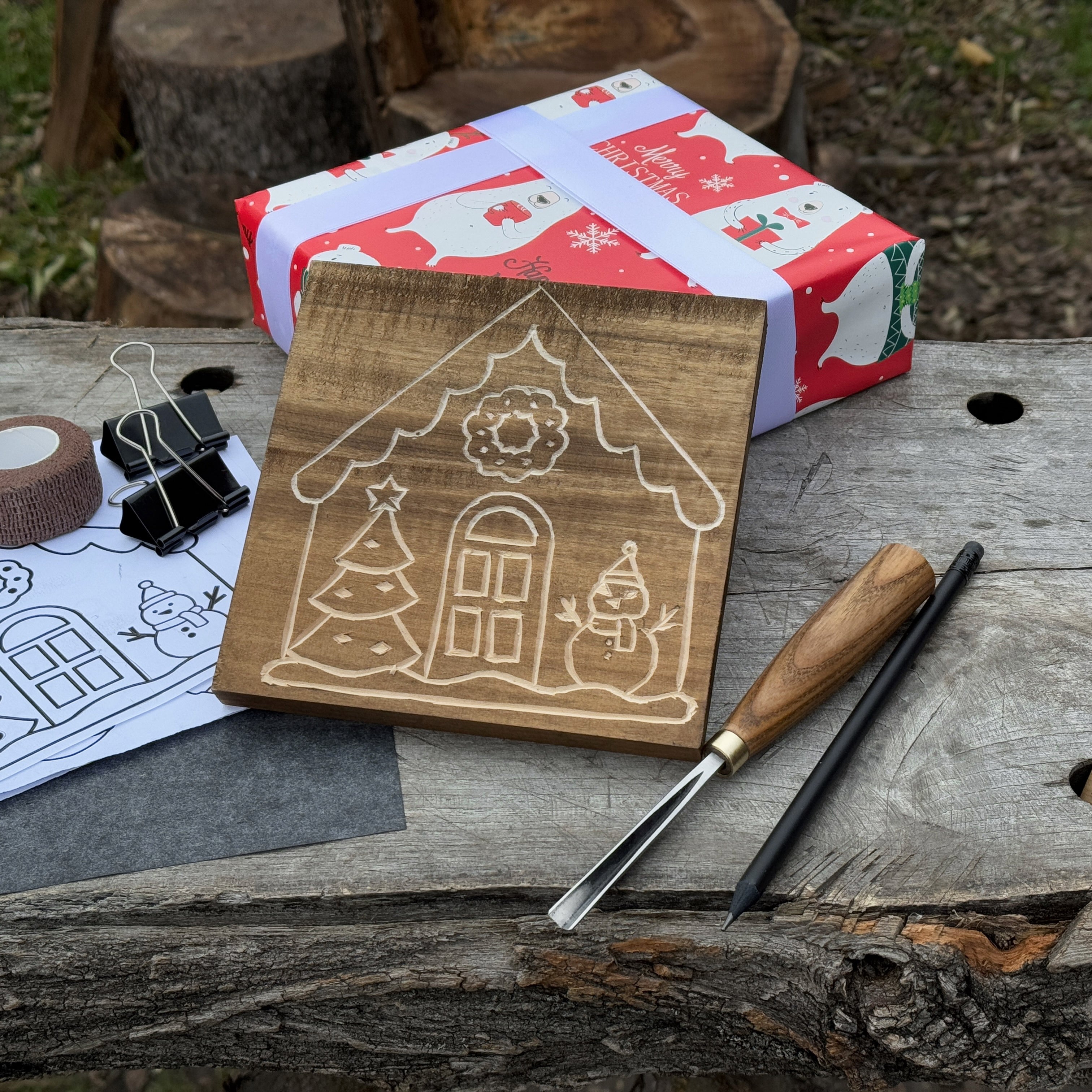 DIY Christmas Picture Cutting Kit – Beginner Wood Carving Wall Art Set