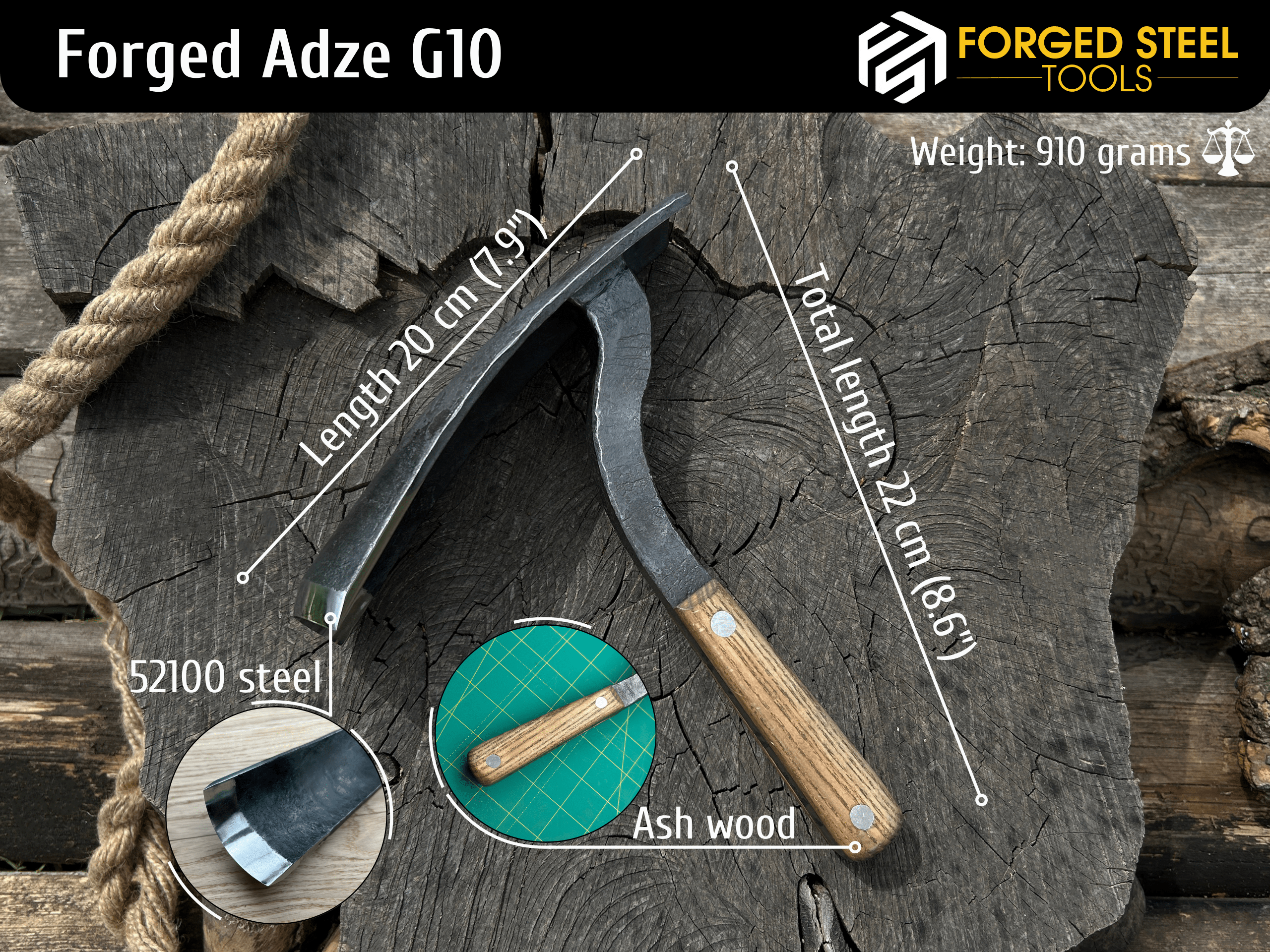 Medium Hand-Forged Finnish Adze - Forged Steel Tools