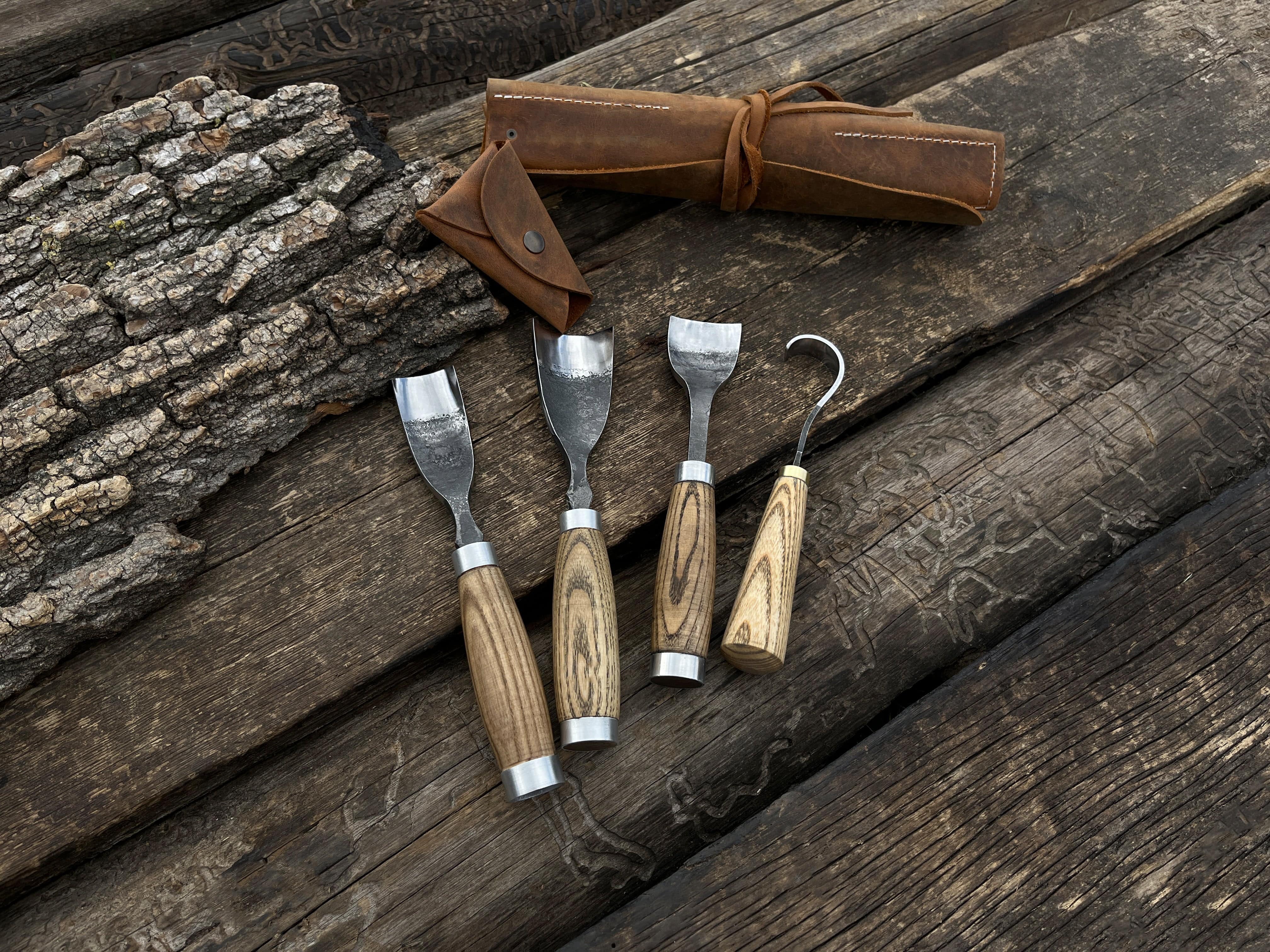 4-Piece Hand-Forged Wood Carving Tool Set - Forged Steel Tools