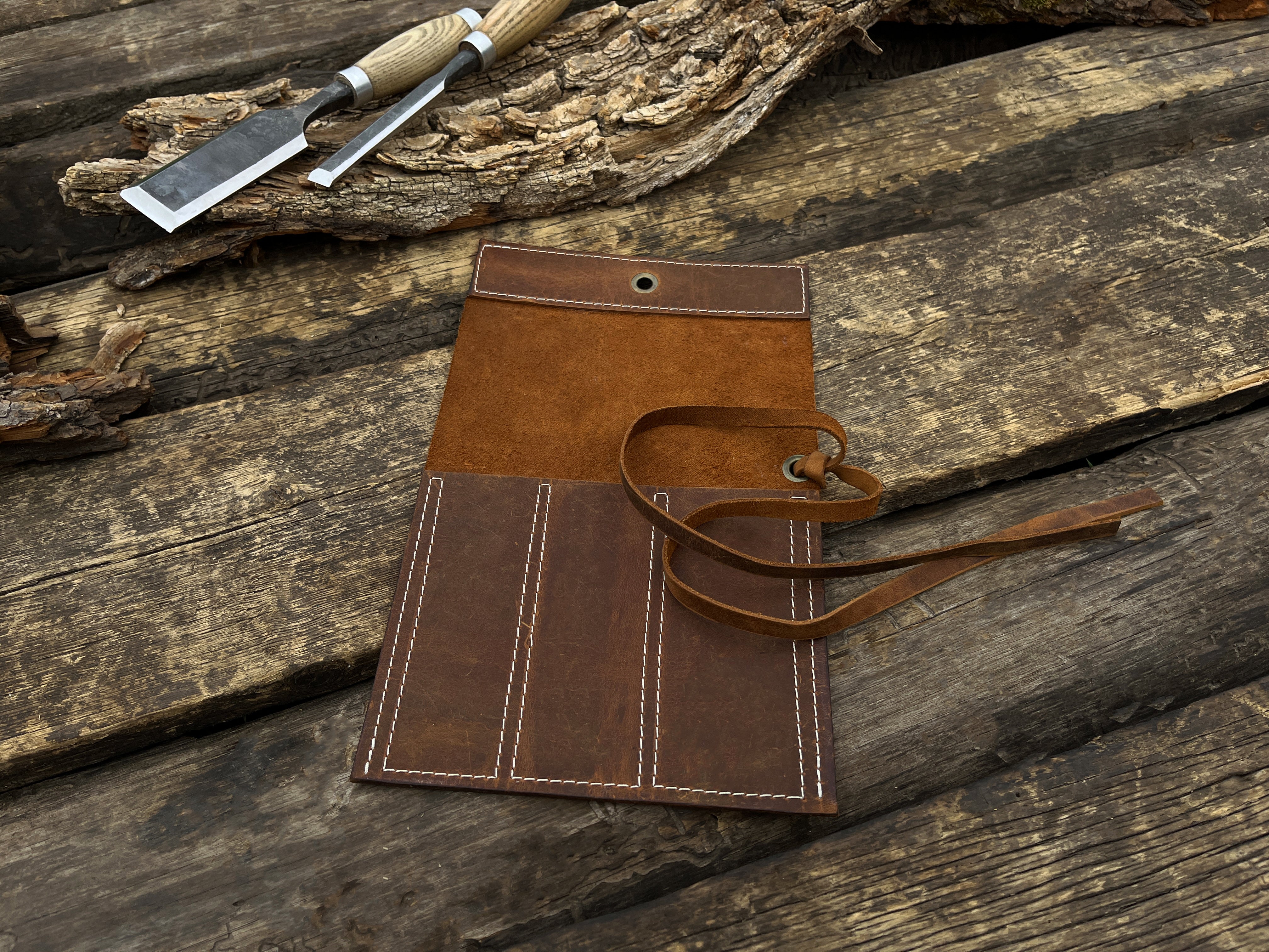 Leather Tool Roll 3 Pockets - Forged Steel Tools