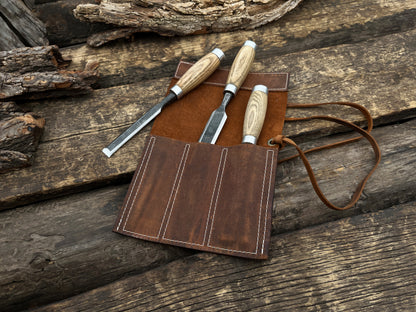 Leather Tool Roll 3 Pockets - Forged Steel Tools