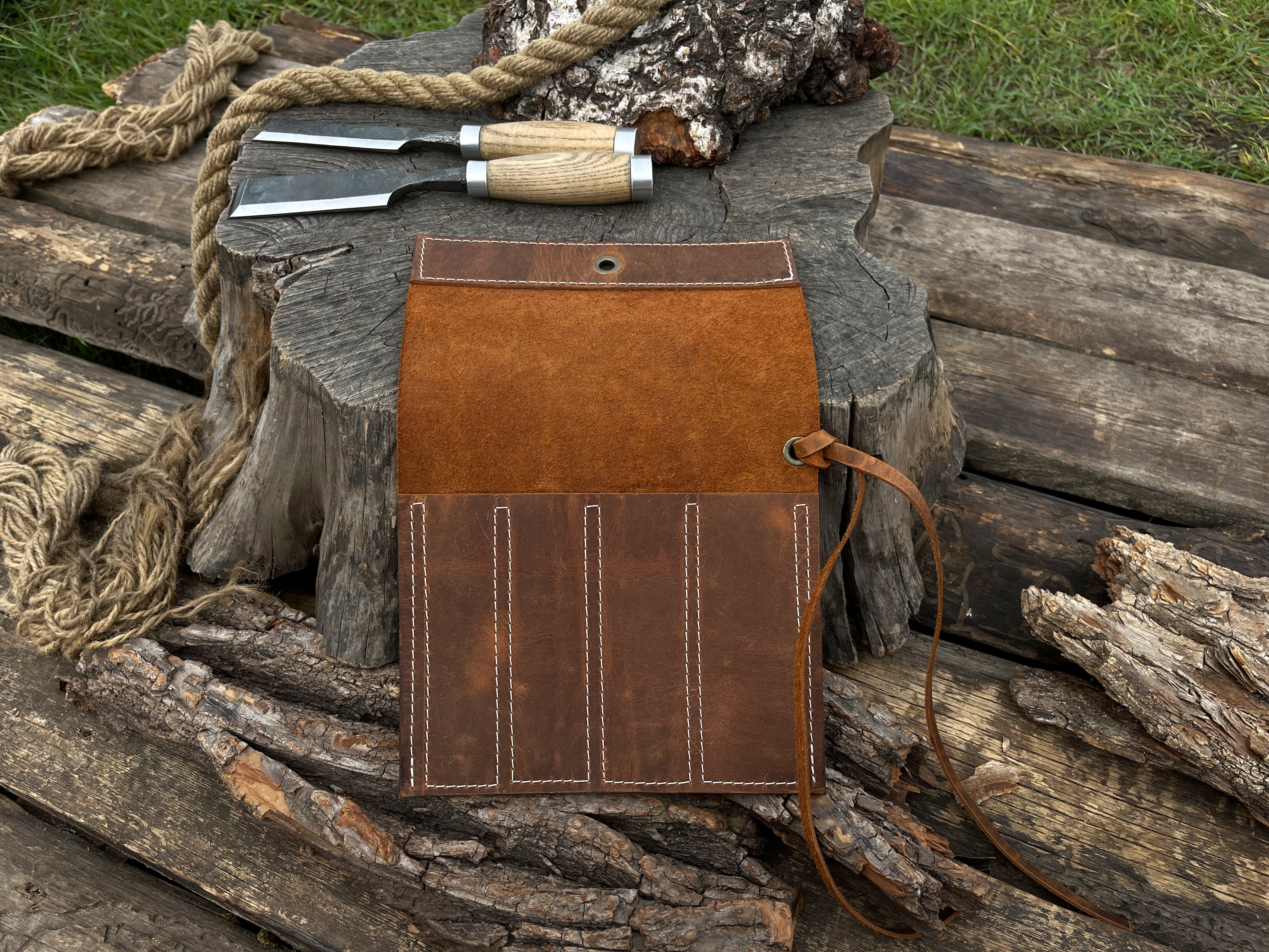 Leather Tool Roll 4 Pockets - Forged Steel Tools