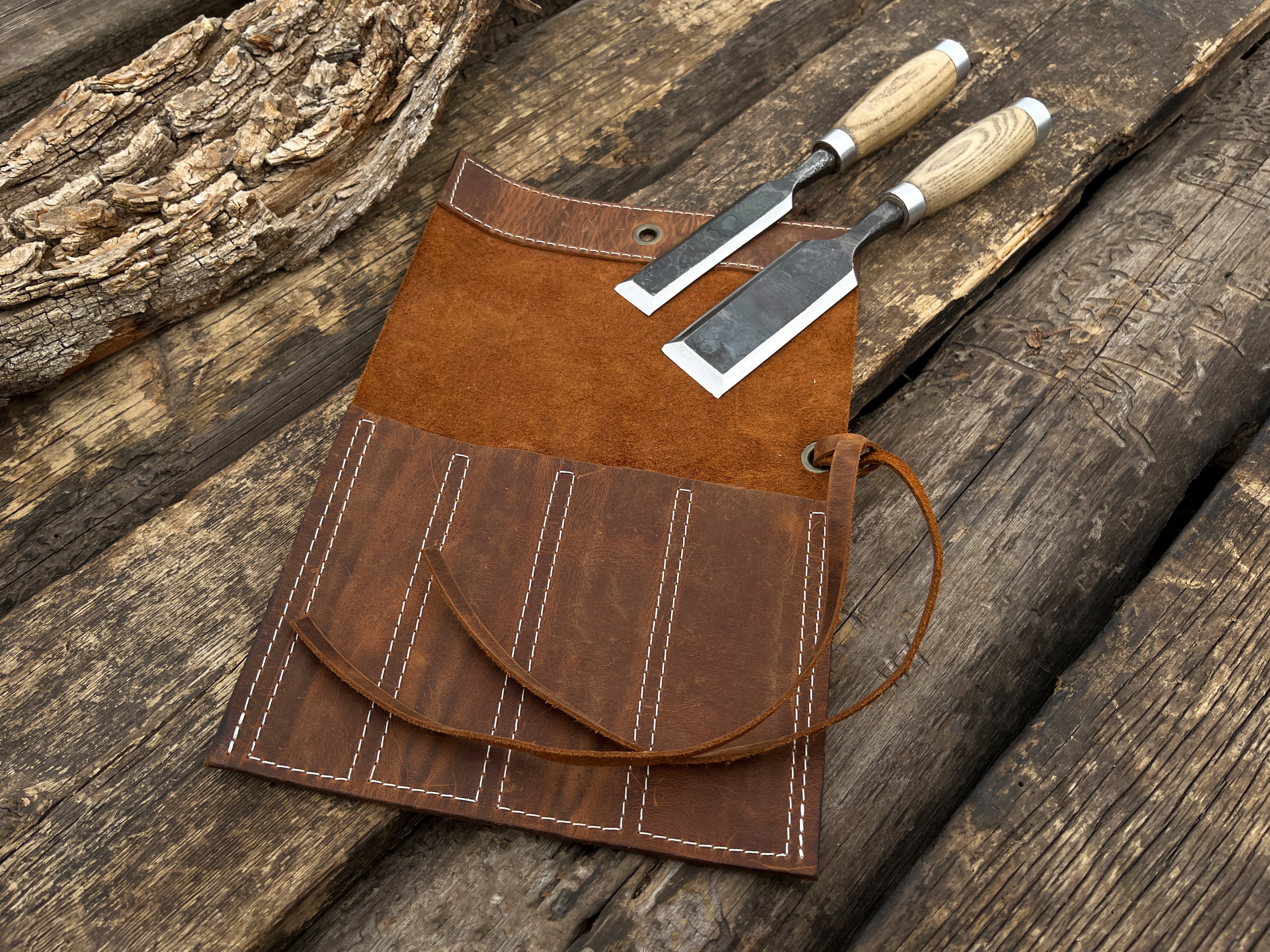 Leather Tool Roll 4 Pockets - Forged Steel Tools