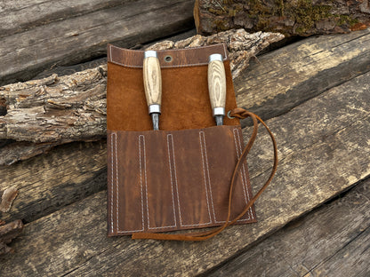 Leather Tool Roll 4 Pockets - Forged Steel Tools