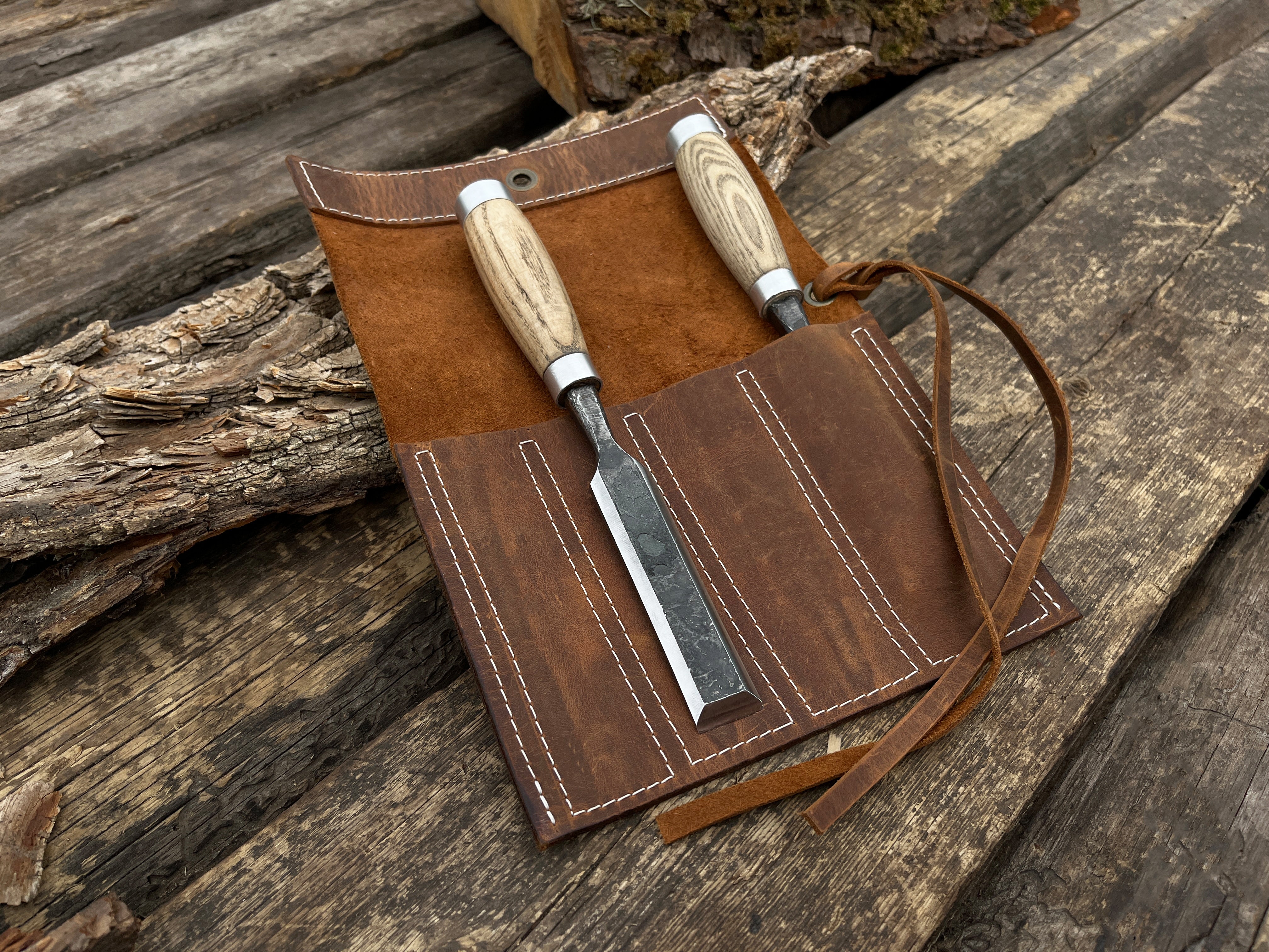 Leather Tool Roll 4 Pockets - Forged Steel Tools