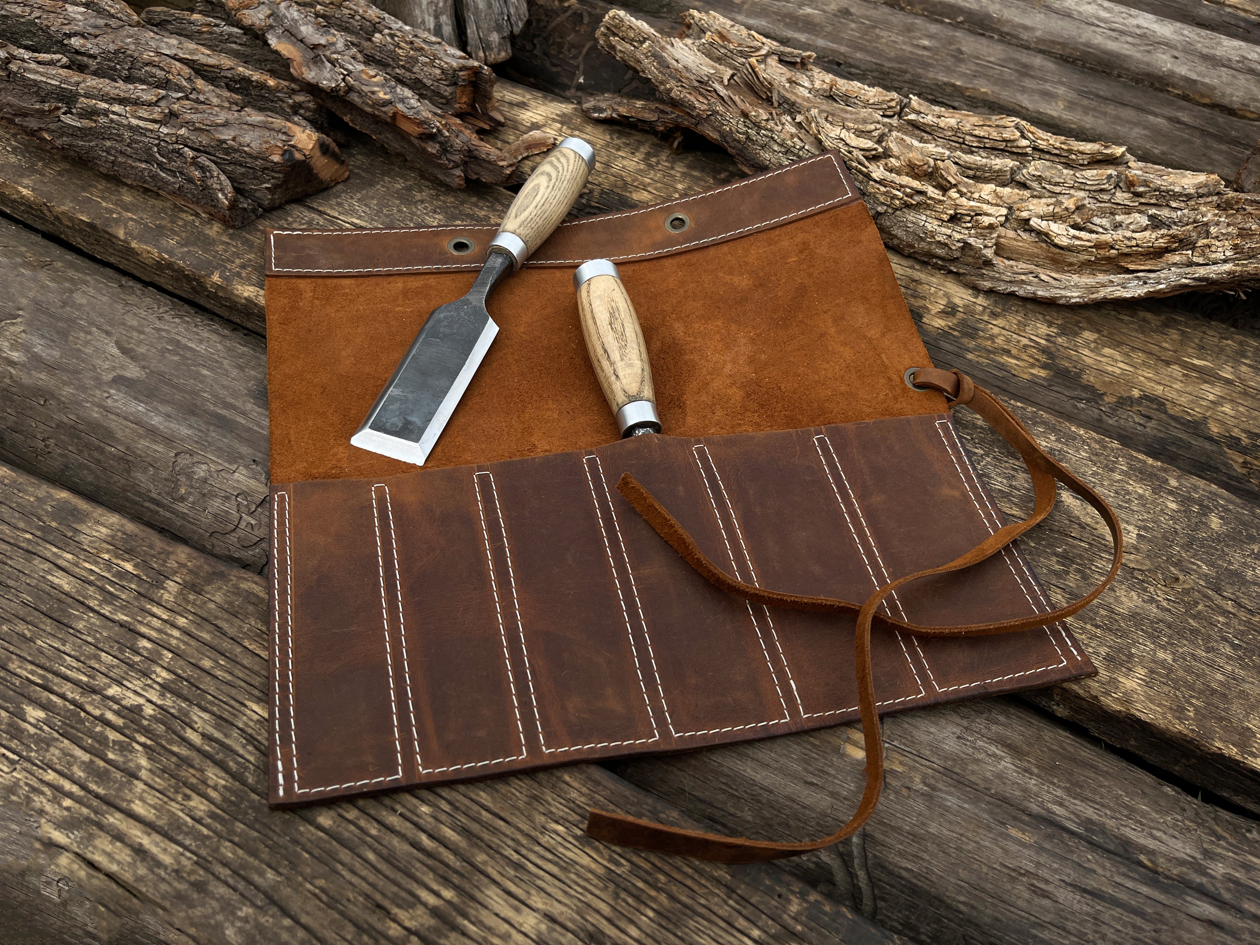 Leather Tool Roll 6 Pockets - Forged Steel Tools