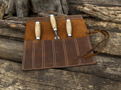 Leather Tool Roll 6 Pockets - Forged Steel Tools