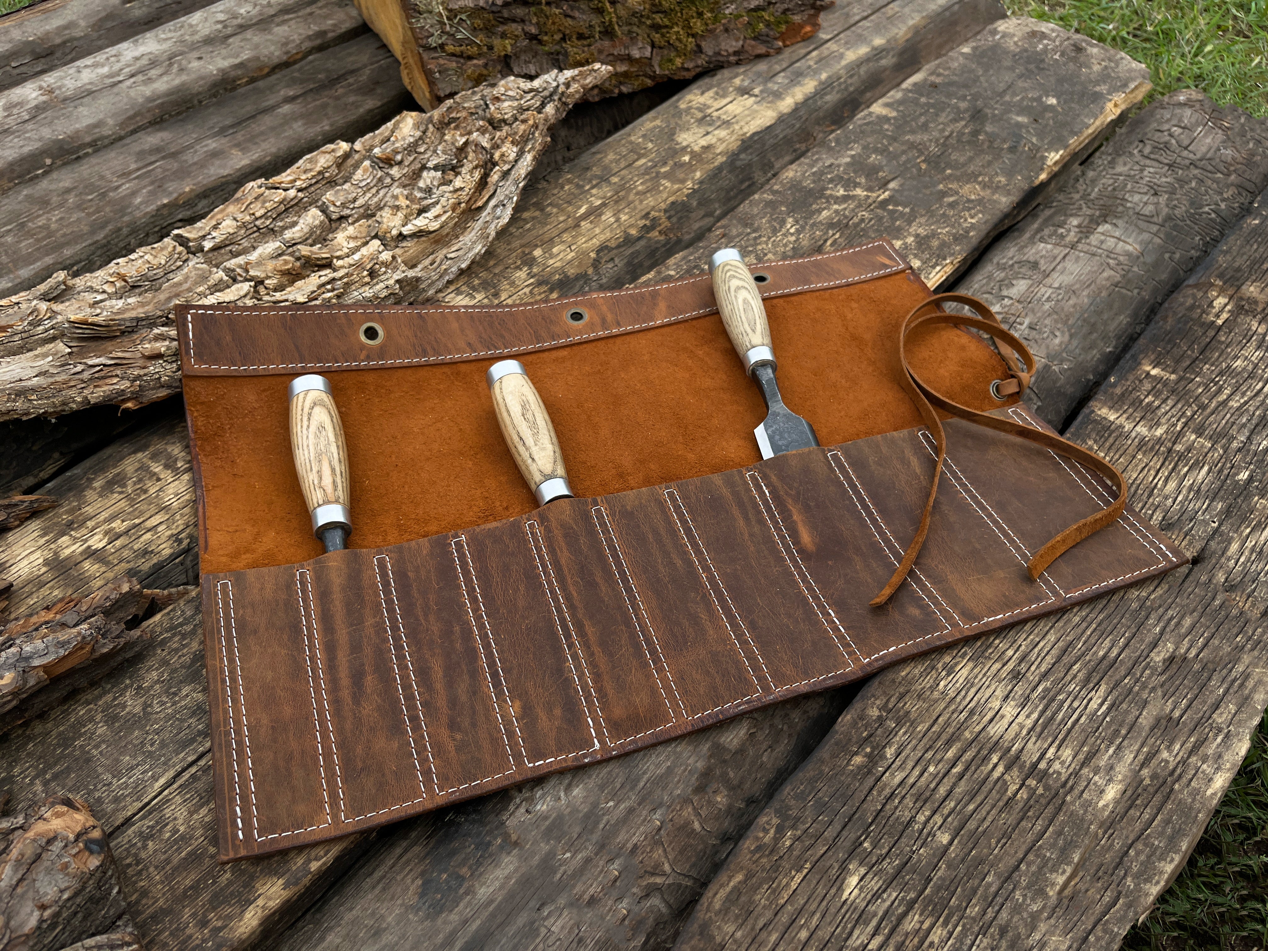 Leather Tool Roll 10 Pockets - Forged Steel Tools