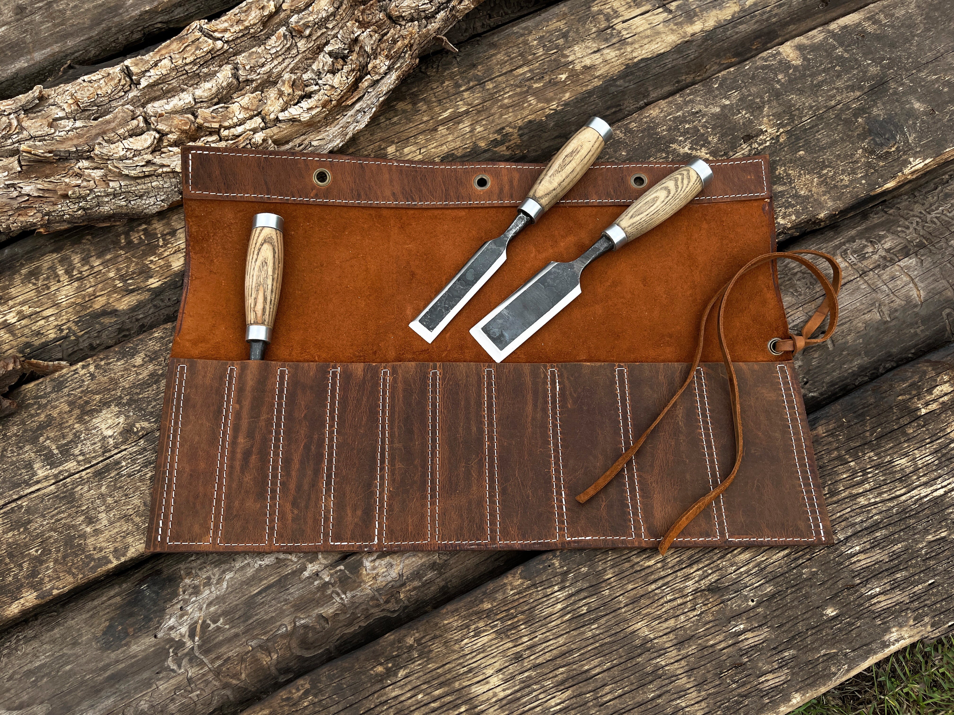 Leather Tool Roll 10 Pockets - Forged Steel Tools