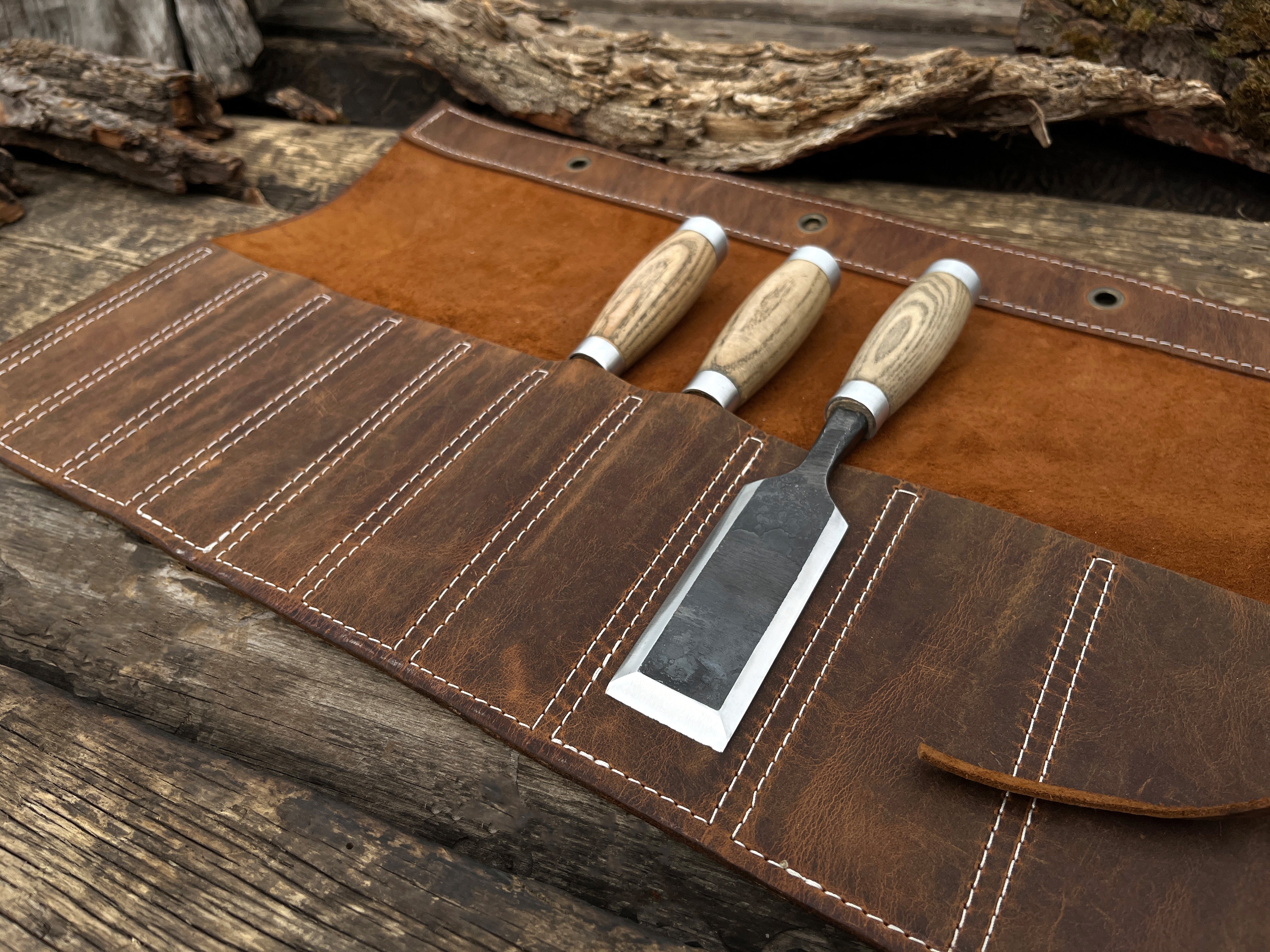 Leather Tool Roll 10 Pockets - Forged Steel Tools