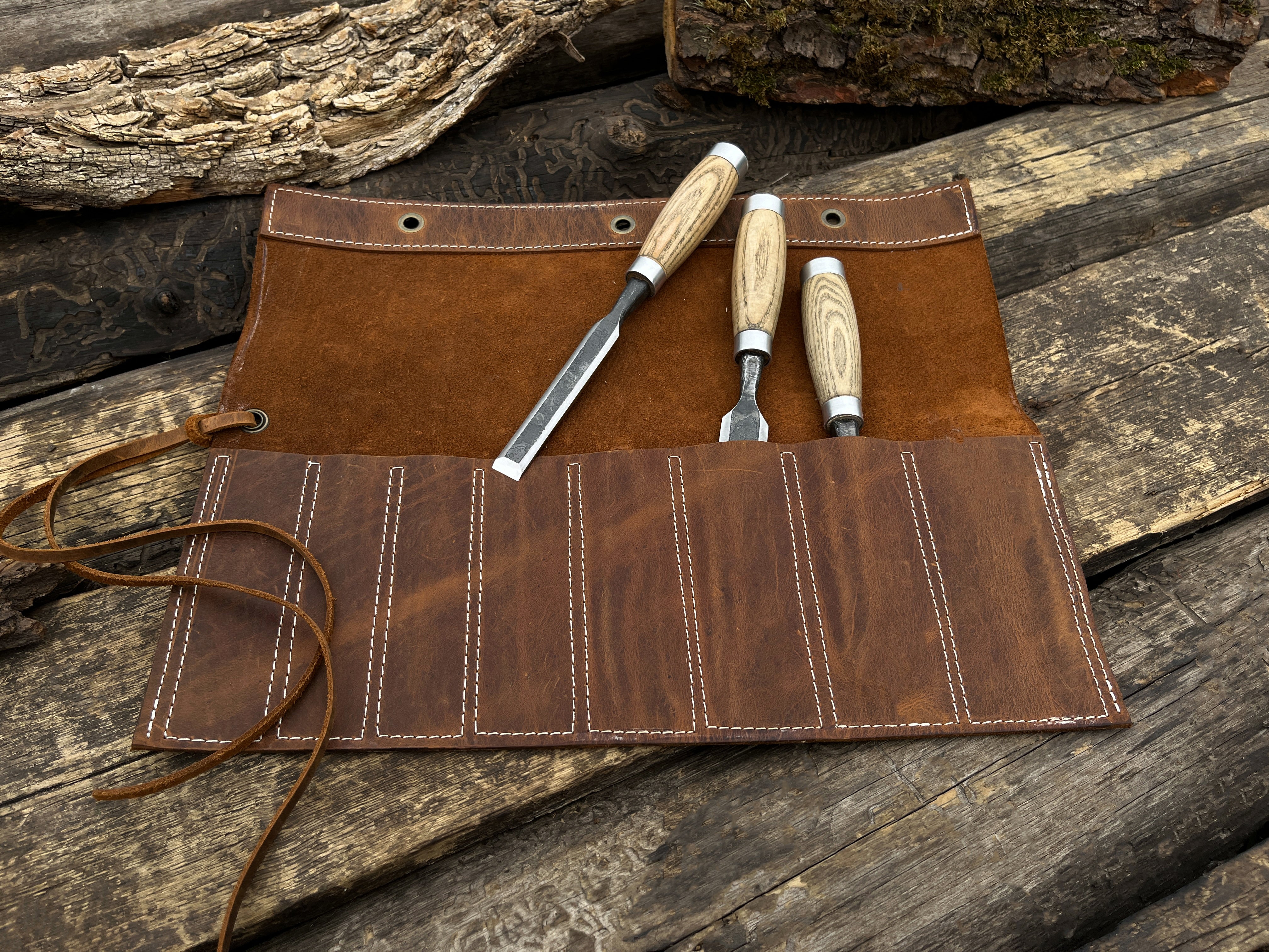 Leather Tool Roll 8 Pockets - Forged Steel Tools