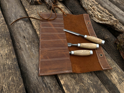 Leather Tool Roll 8 Pockets - Forged Steel Tools