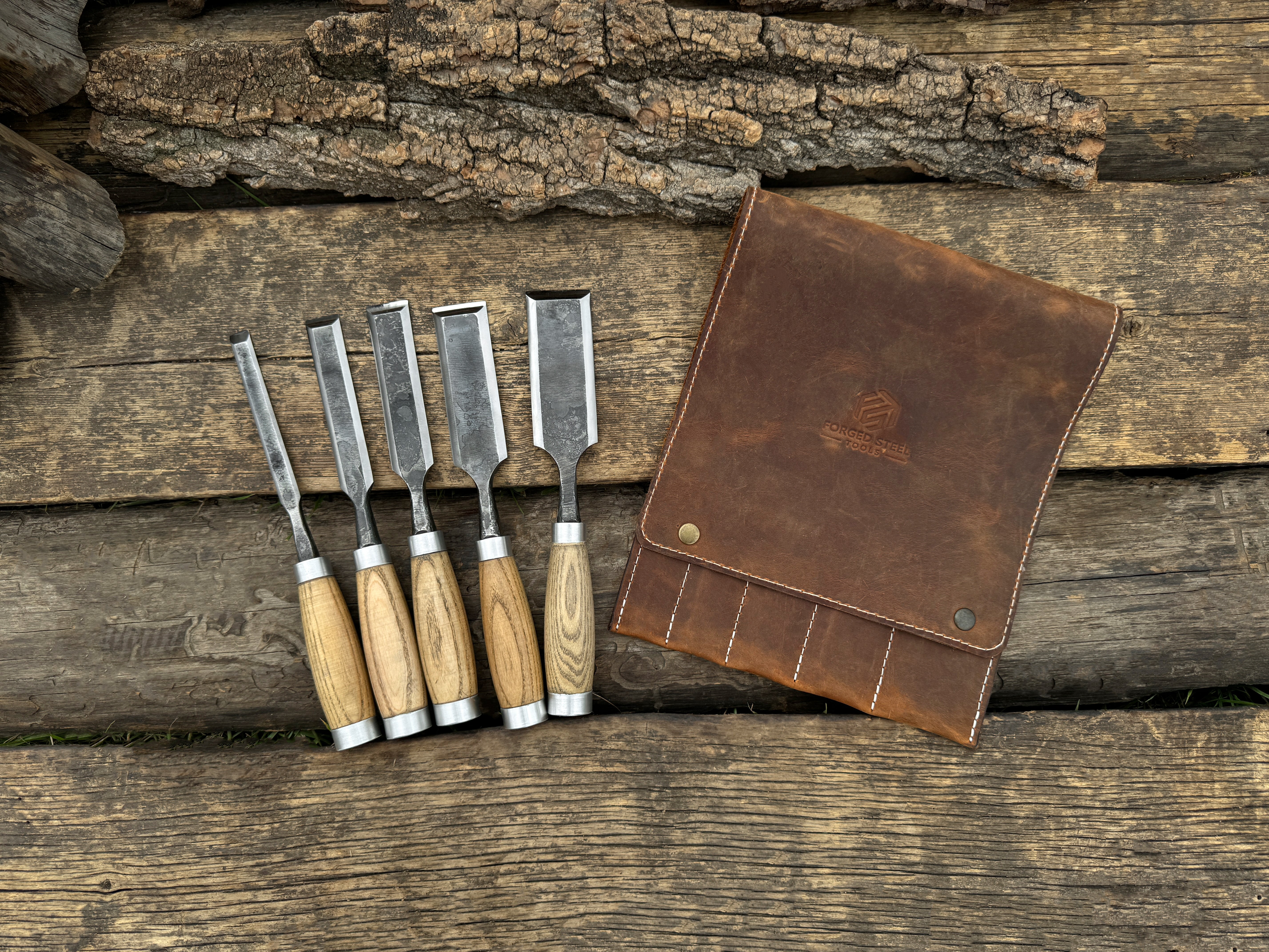 5-Piece Hand-Forged Wood Carving Chisel Set - Forged Steel Tools