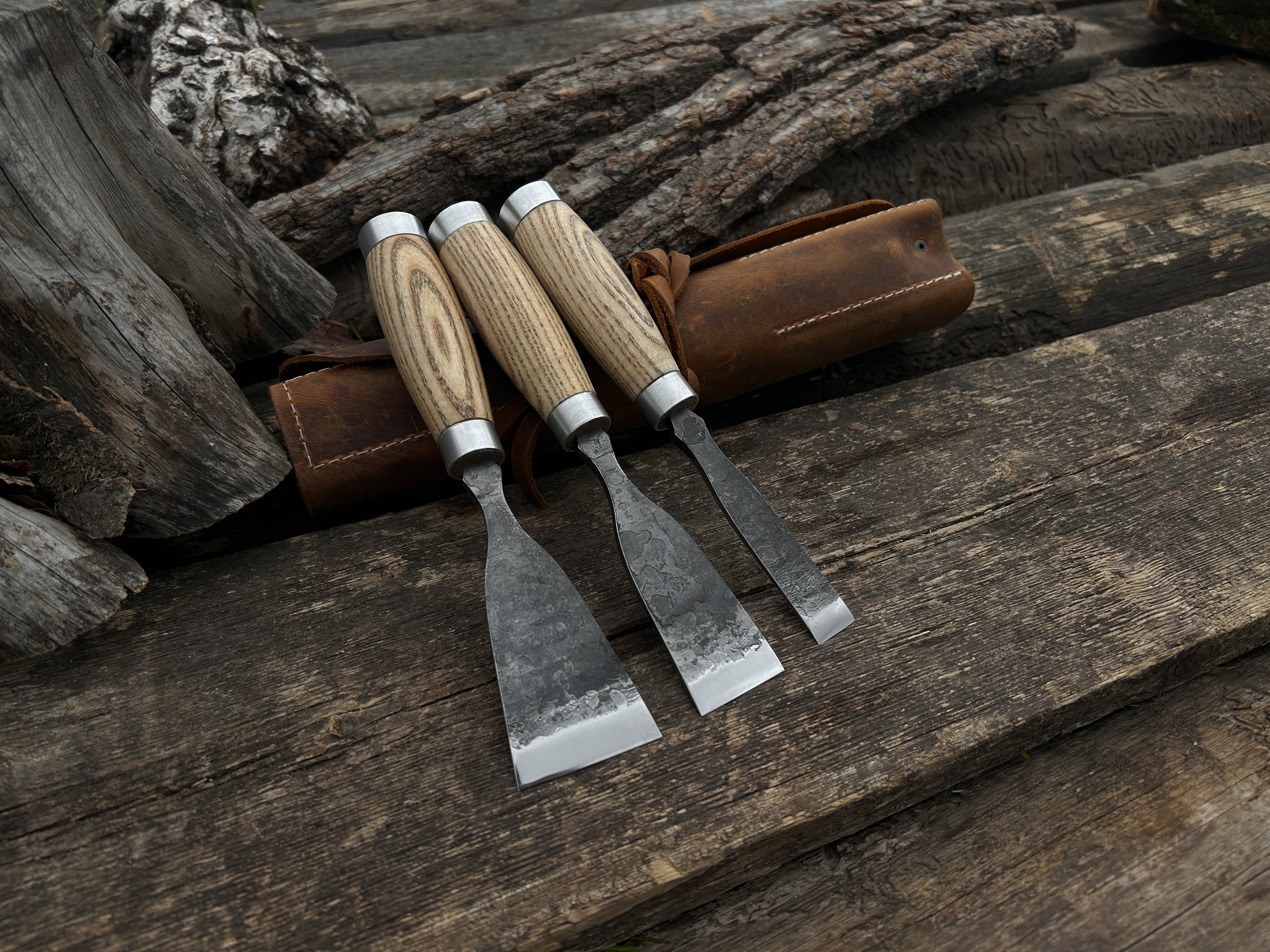 3-Piece Hand-Forged Wood Carving Chisel Set - Forged Steel Tools