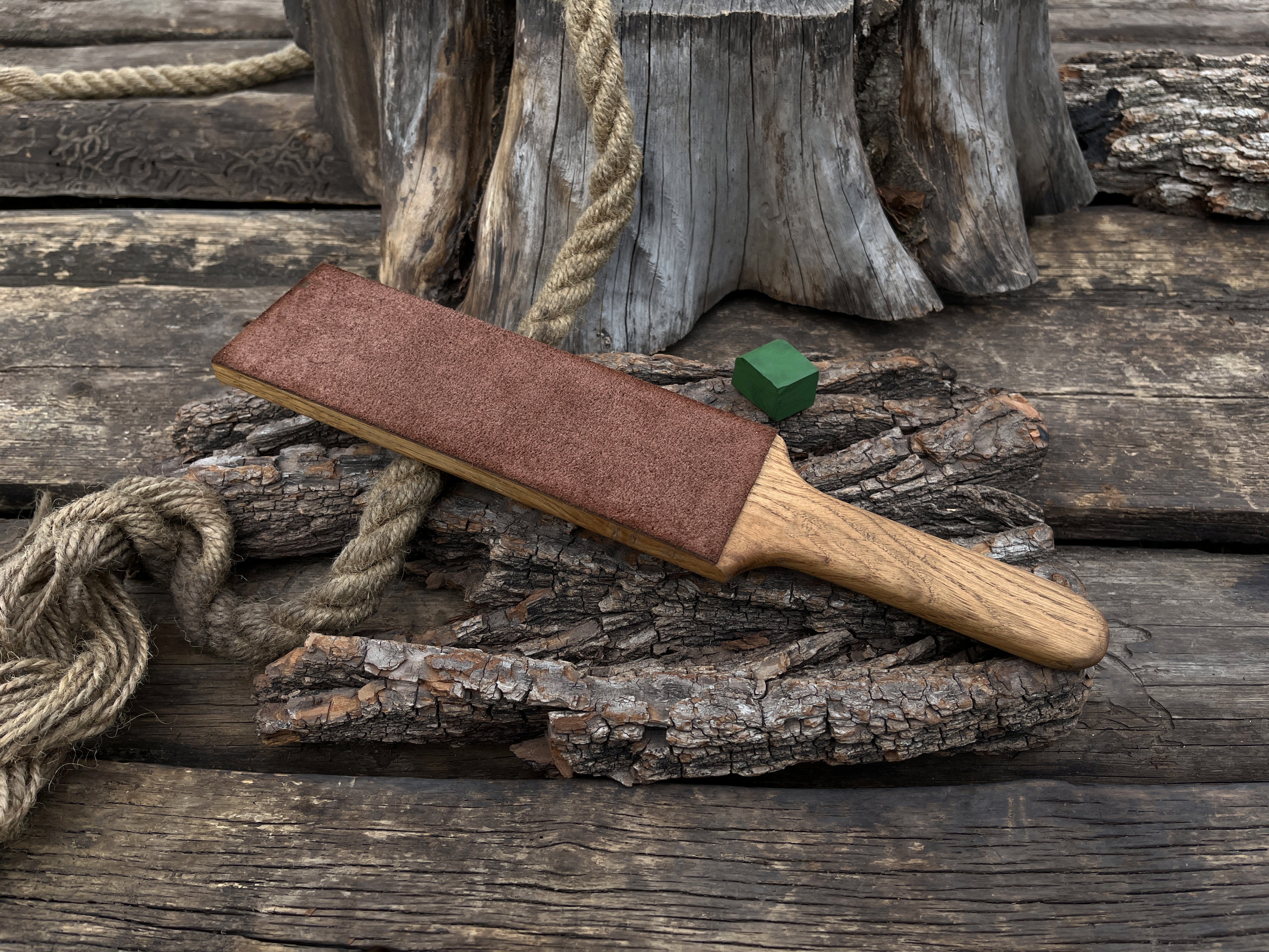 One-Sided Leather Strop For Knife Sharpening & Polishing Compound - Forged Steel Tools