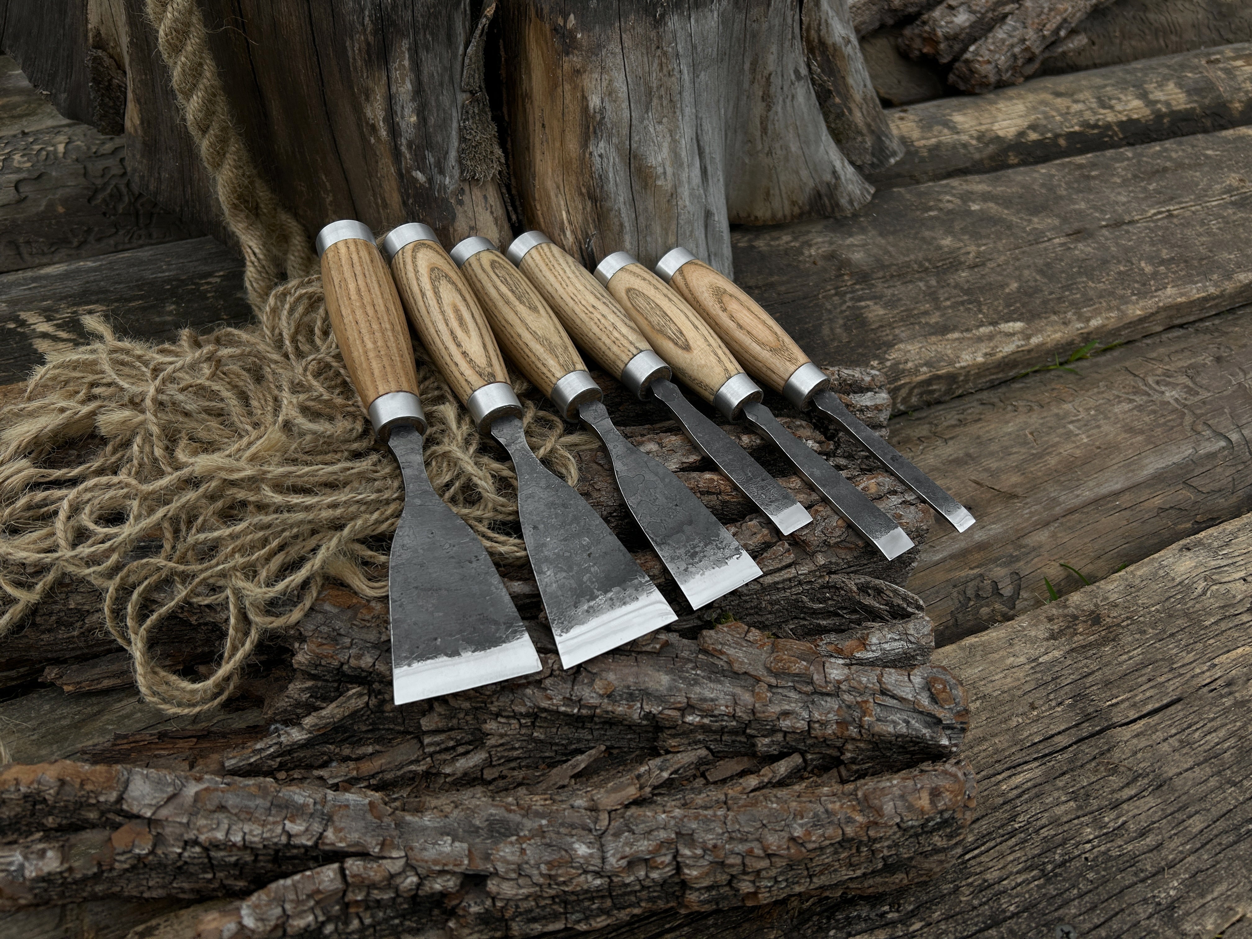 6-Piece Hand-Forged Wood Carving Chisel Set - Forged Steel Tools