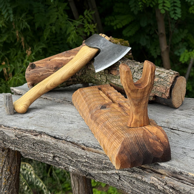 Handcrafted Wooden Axe Display Stand