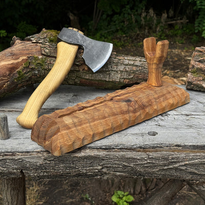 Handcrafted Wooden Axe Display Stand