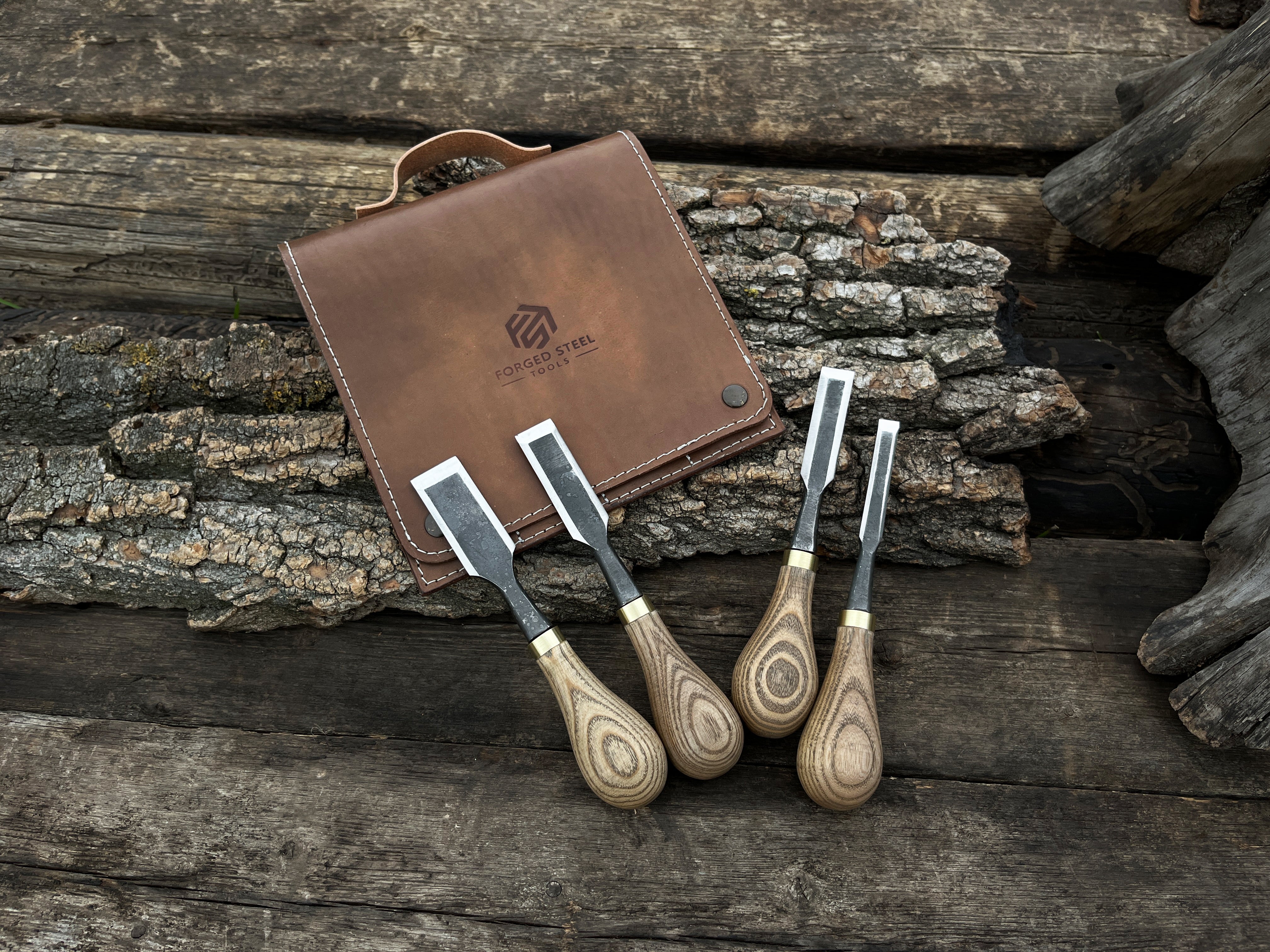 4-Piece Hand-Forged Wood Carving Small Chisel Set - Forged Steel Tools