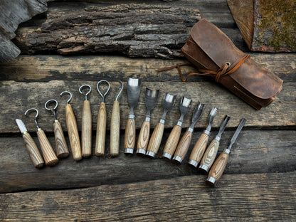 15-Piece Hand-Forged Wood Carving Tool Set - Forged Steel Tools