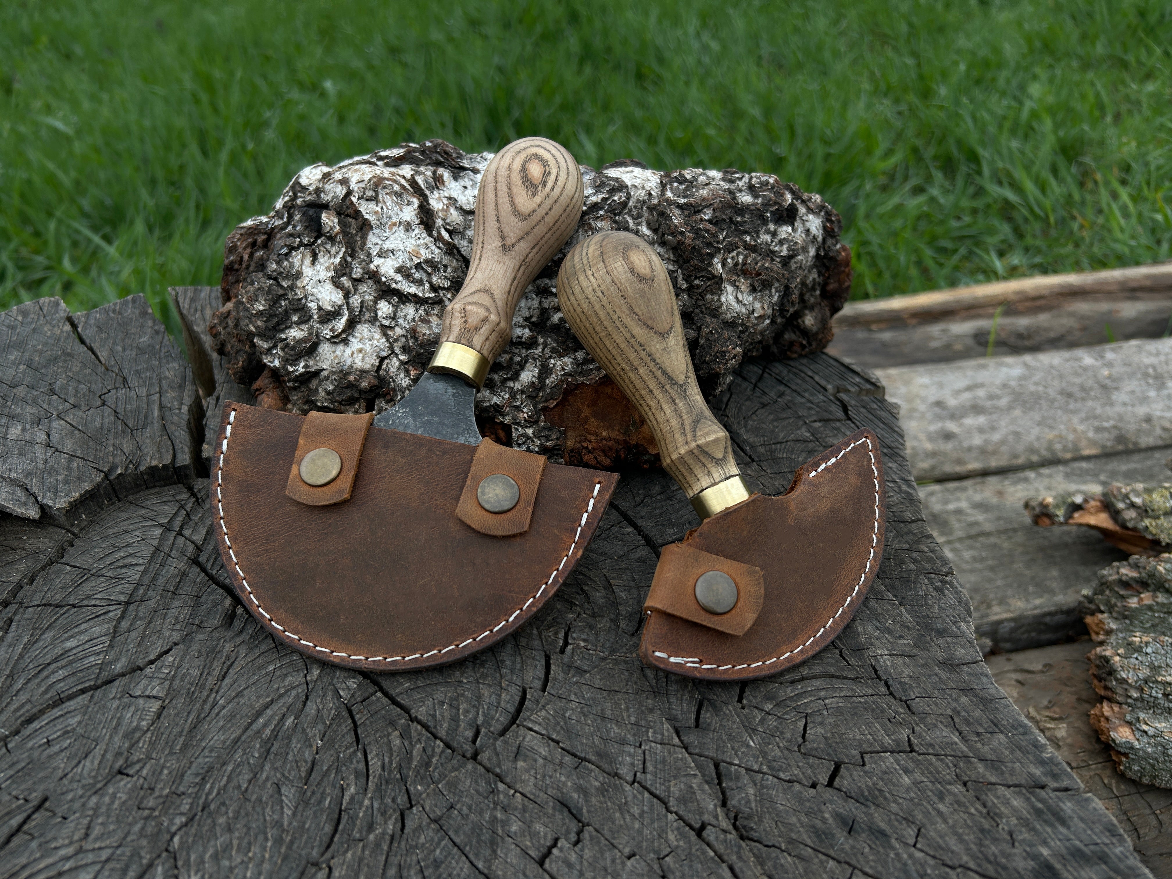 2-Piece Hand-Forged Rounded Leather Knife Set - Forged Steel Tools