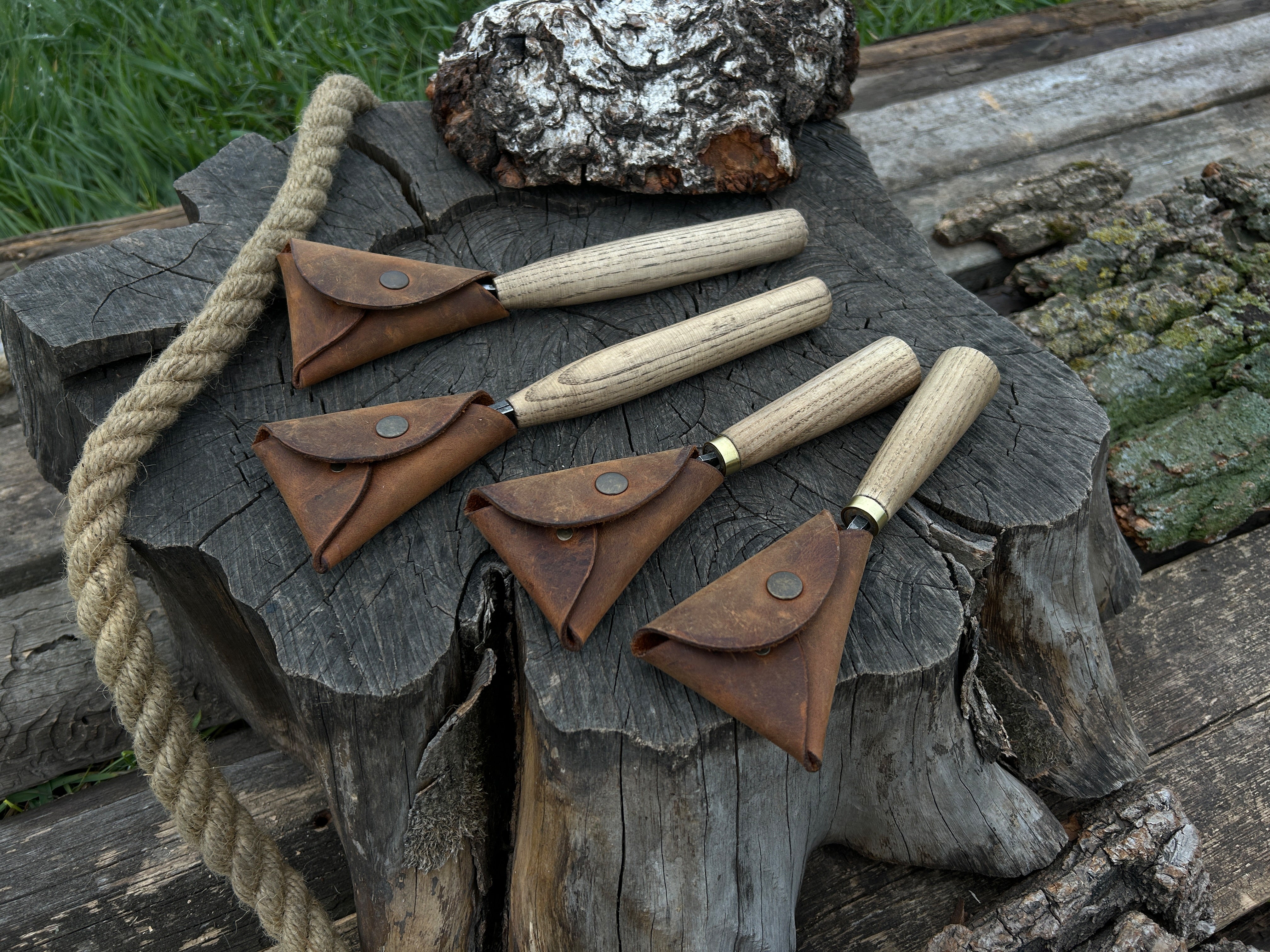 4-Piece Hand-Forged Wood Carving Knife Set - Forged Steel Tools