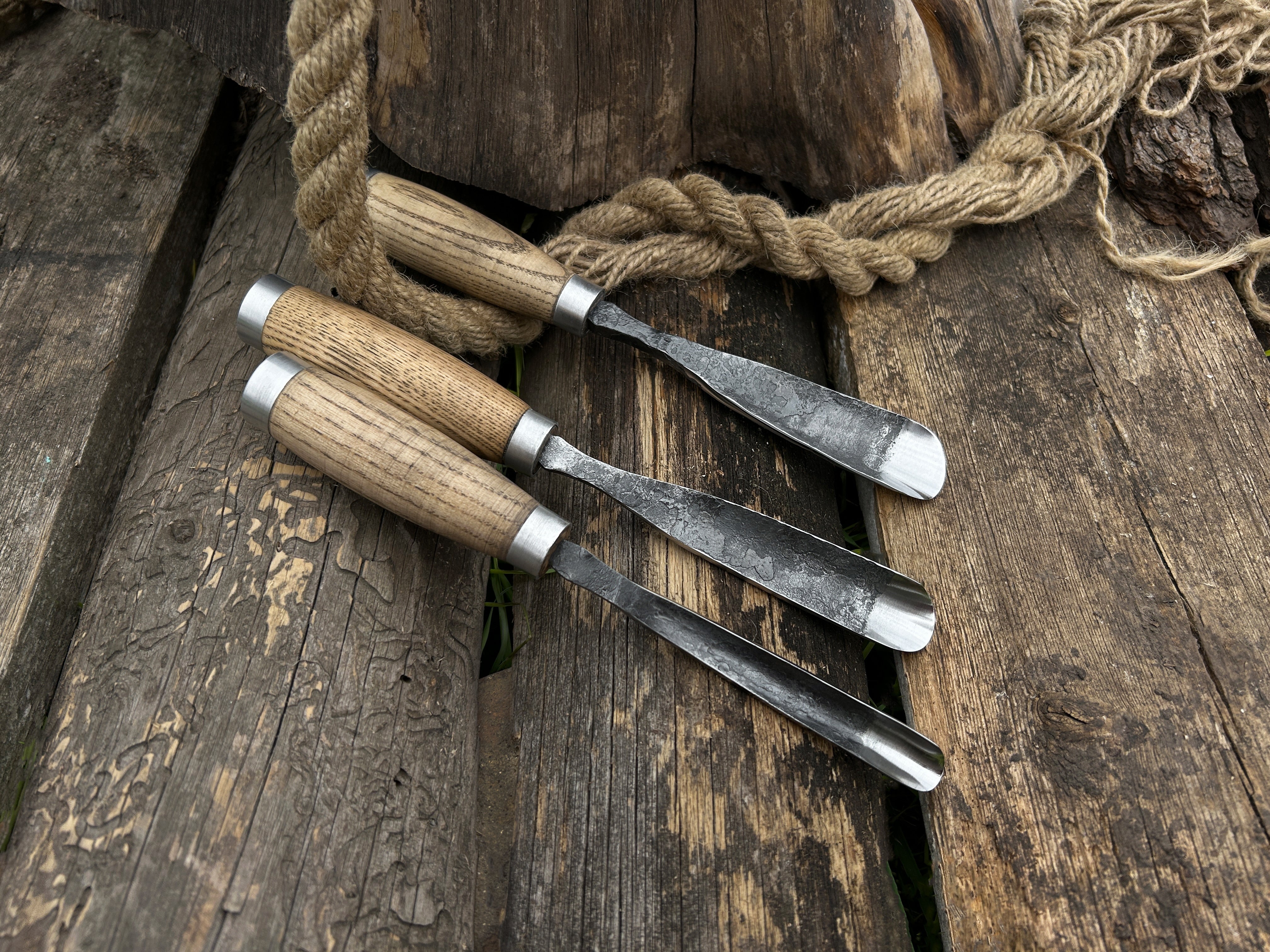 3-Piece Hand-Forged Straight Rounded Chisel Set - Forged Steel Tools