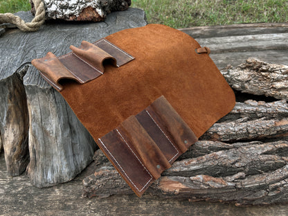 Leather Tool Roll 4 Pockets - Forged Steel Tools