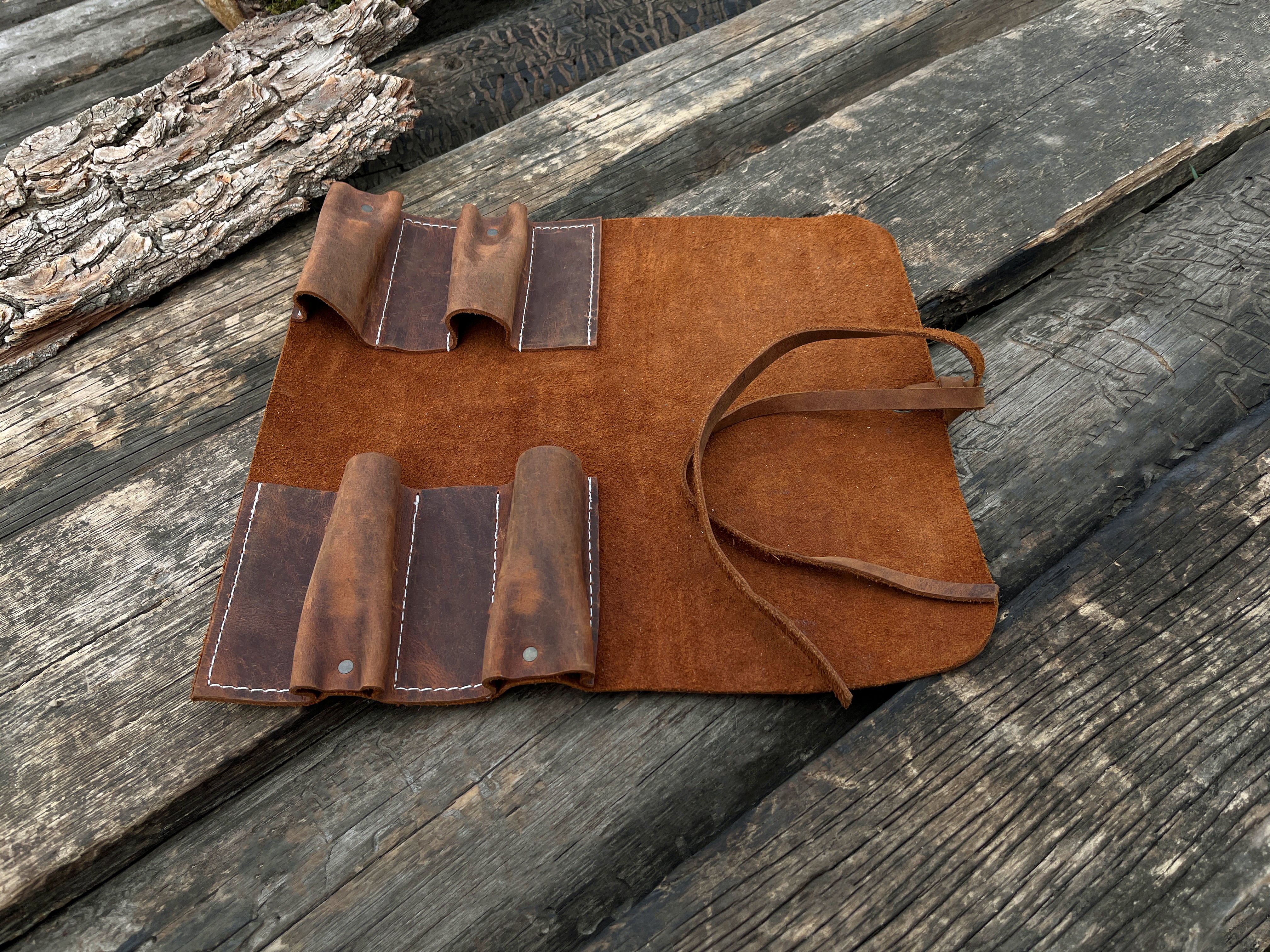 Leather Tool Roll 4 Pockets - Forged Steel Tools