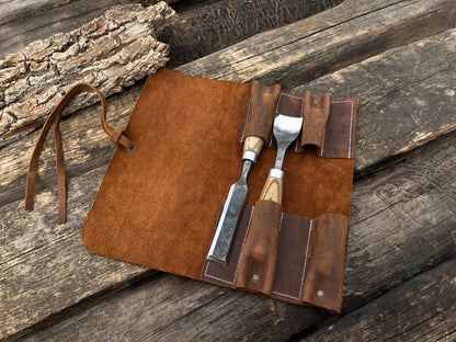 Leather Tool Roll 4 Pockets - Forged Steel Tools