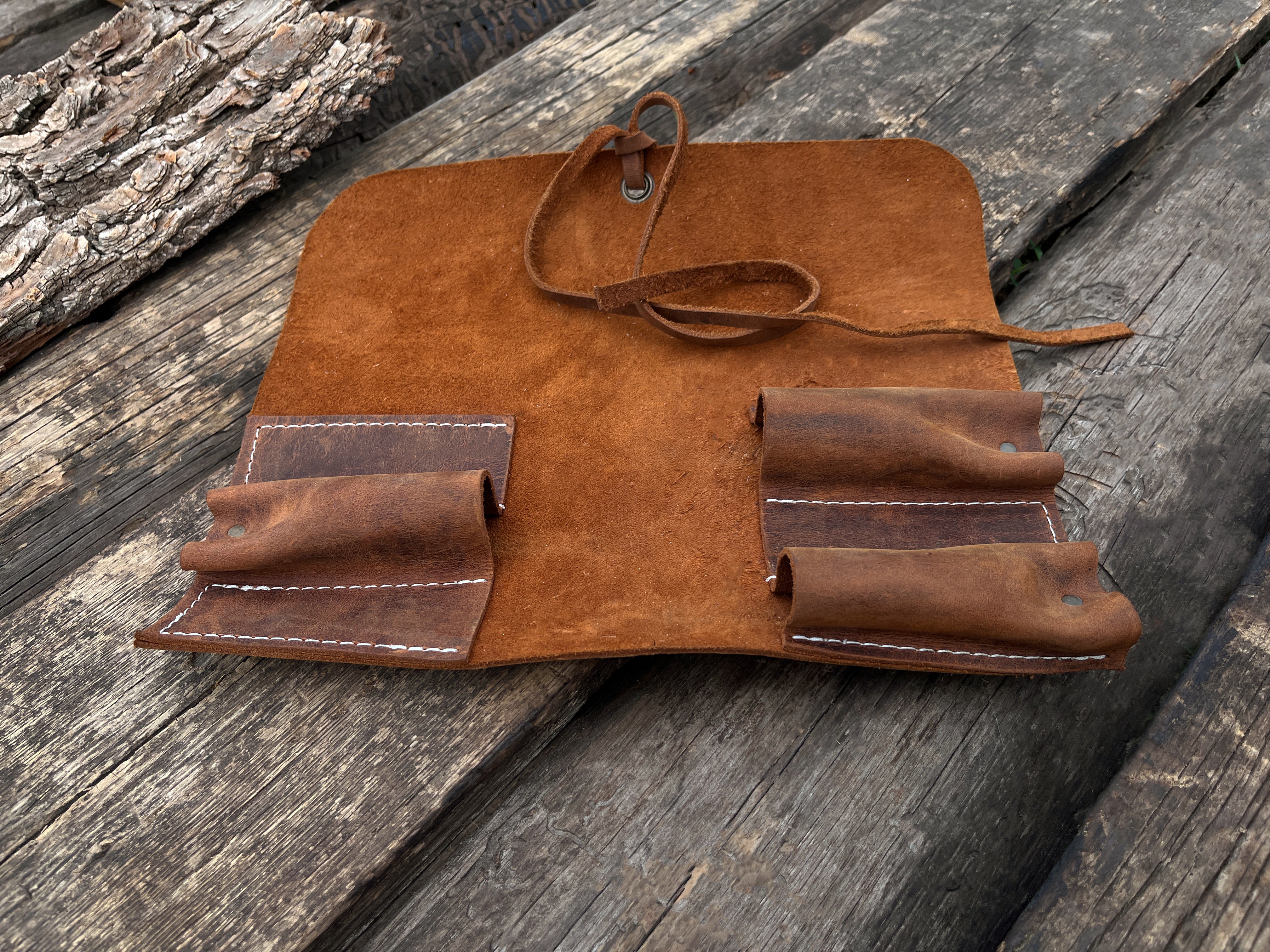 Leather Tool Roll 3 Pockets - Forged Steel Tools