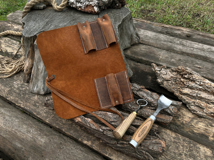 Leather Tool Roll 3 Pockets - Forged Steel Tools