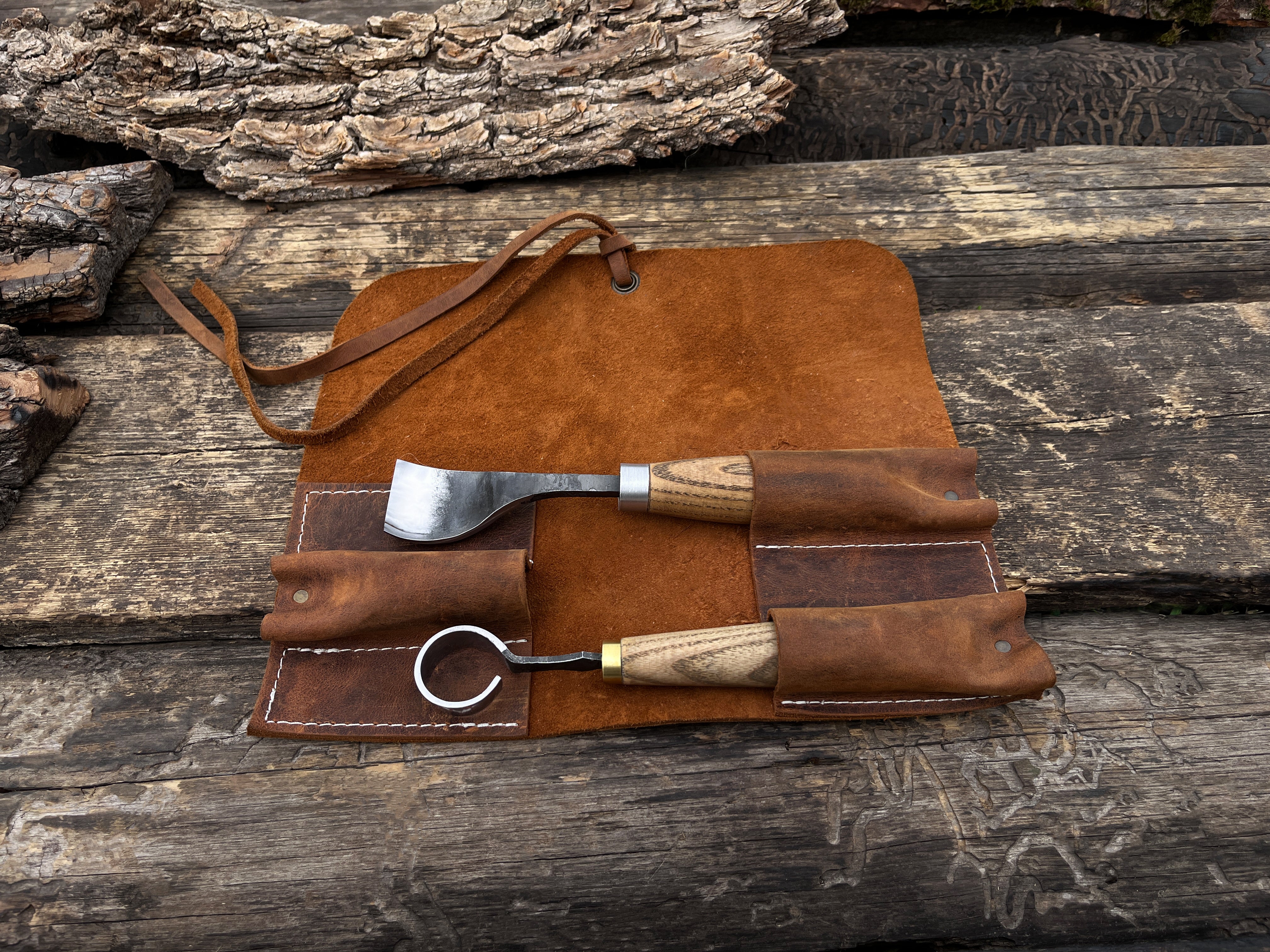 Leather Tool Roll 3 Pockets - Forged Steel Tools