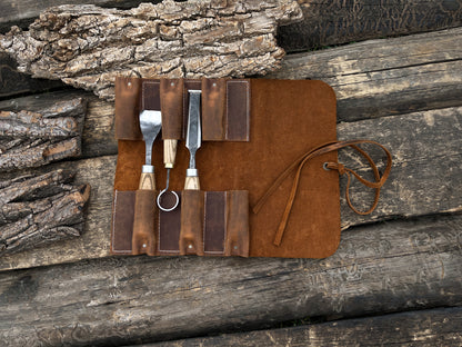 6 Pocket Leather Tool Roll