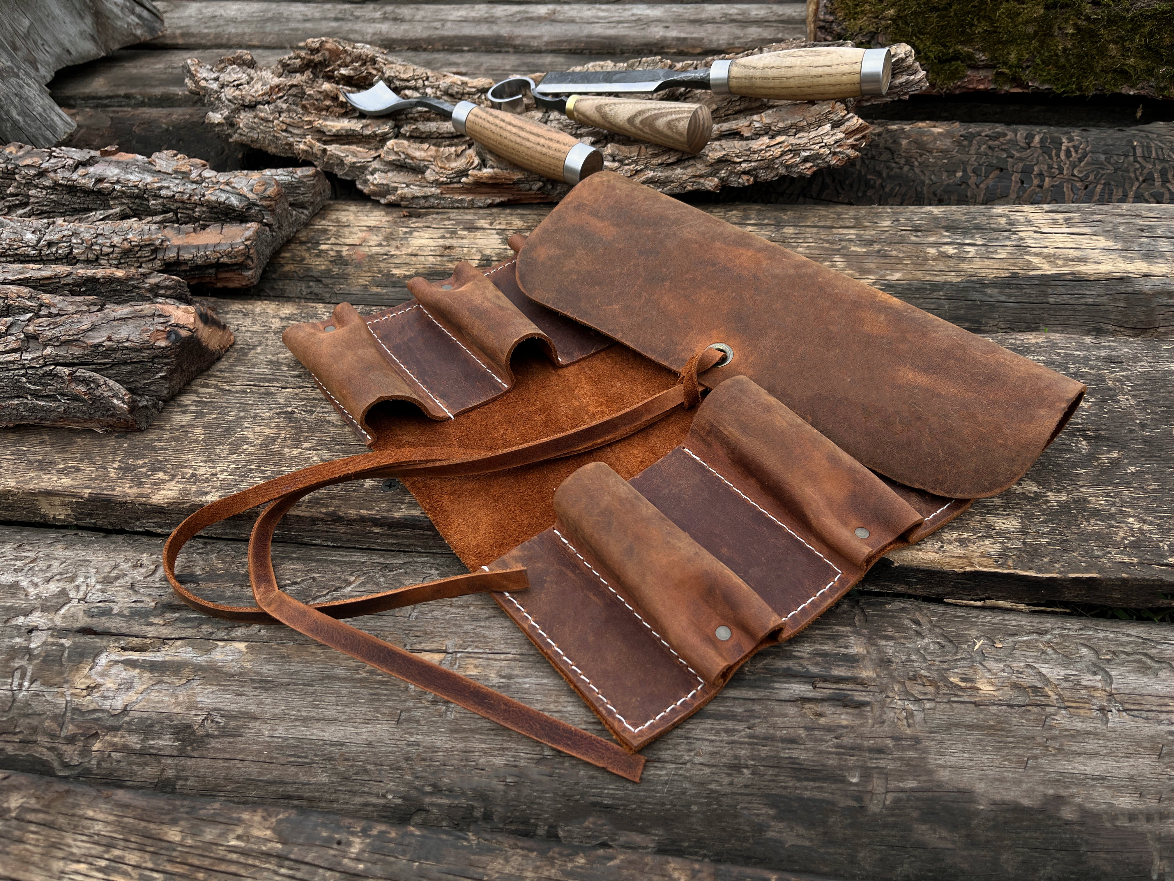 6 Pocket Leather Tool Roll