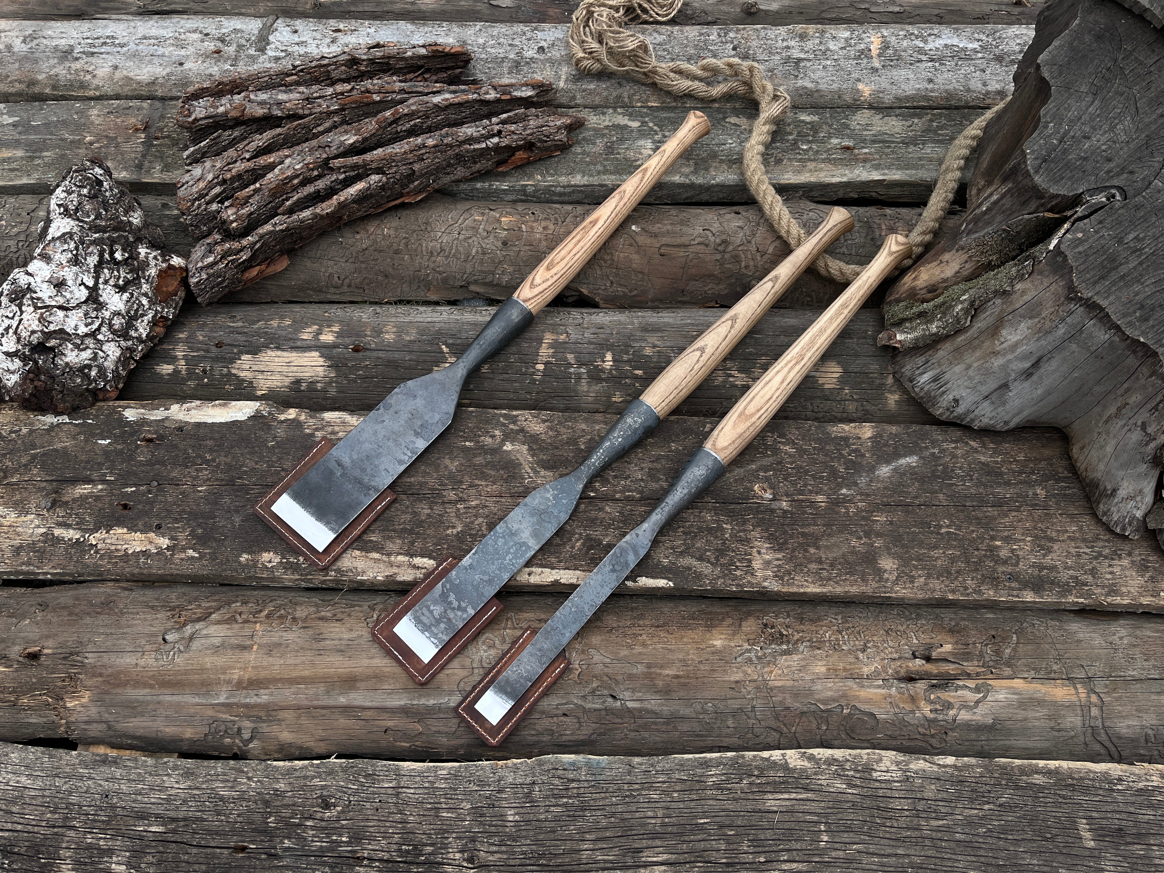 3-Piece Hand-Forged Long Timber Framing Chisel Set, 20 - 100 mm (0.8 - 3.9 inches)