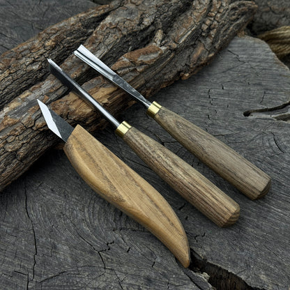 Ensemble de 3 outils de sculpture sur bois – Pour sculpture géométrique, détaillée et en relief
