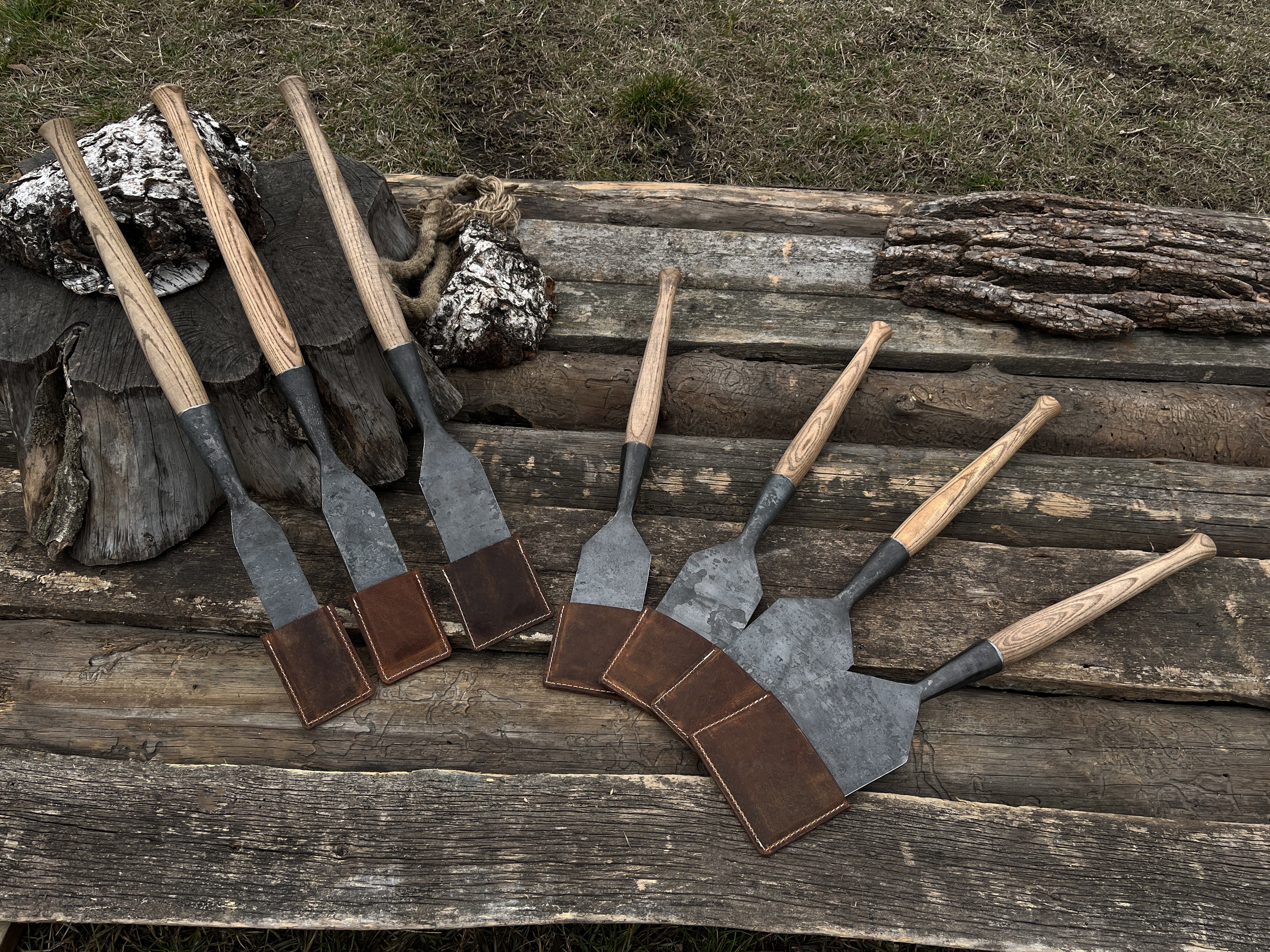 7-Piece Hand-Forged Long Timber Framing Chisel Set - Forged Steel Tools