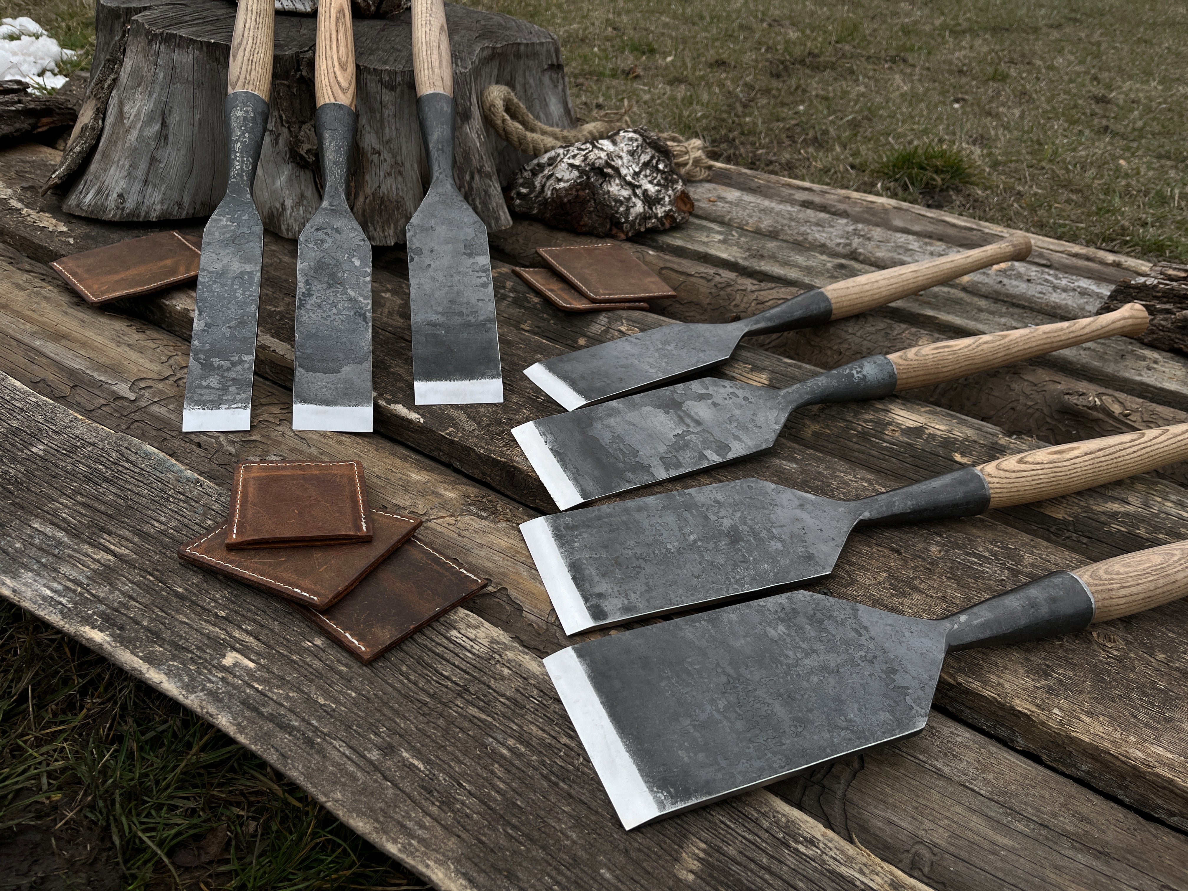 7-Piece Hand-Forged Long Timber Framing Chisel Set - Forged Steel Tools