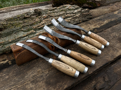 6-Piece Hand-Forged Long Bent Gouge Set - Forged Steel Tools