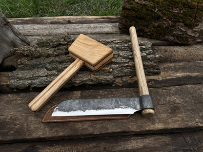 Hand-Forged Splitting Froe with Wooden Mallet - Forged Steel Tools