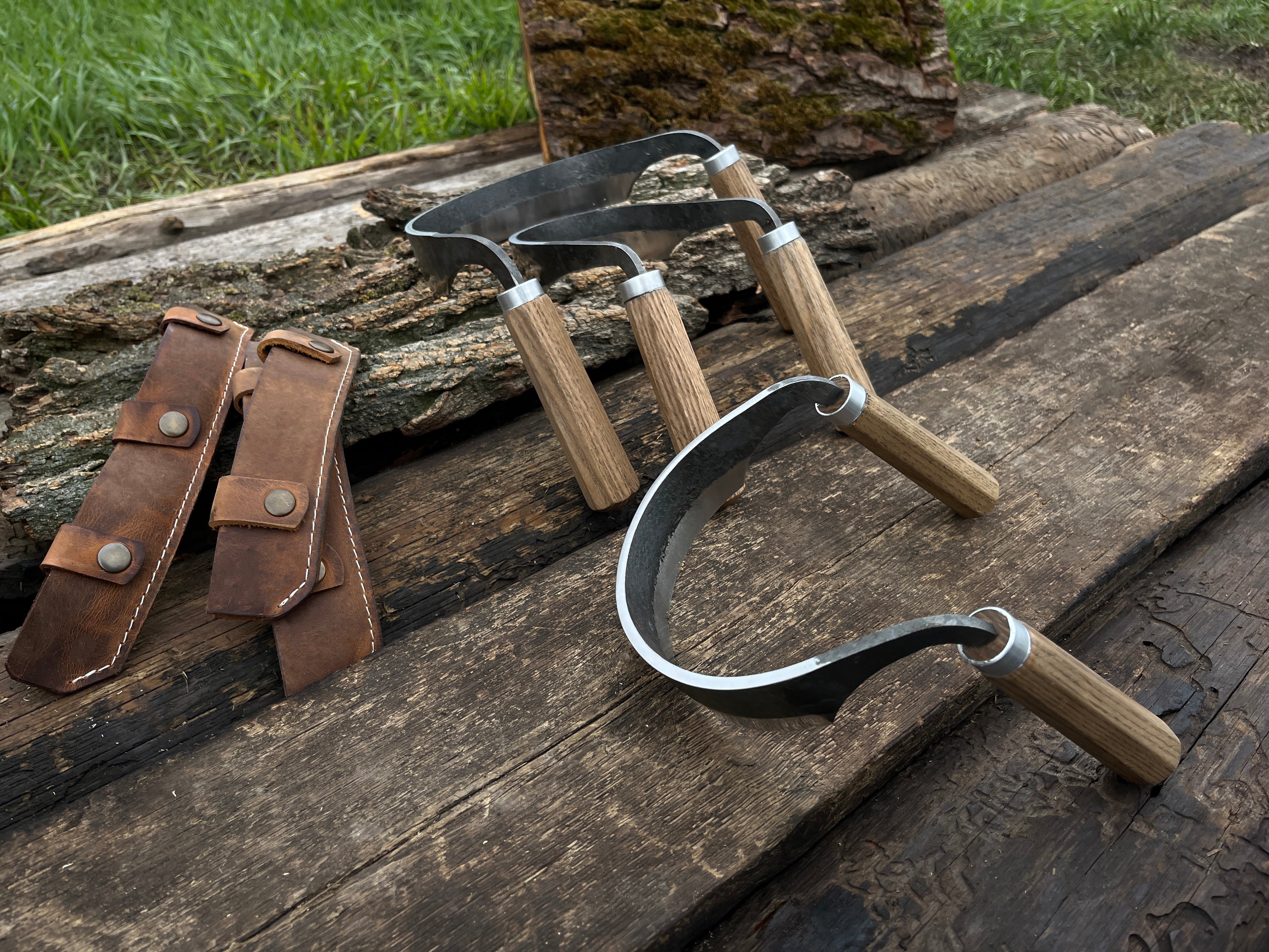 3-Piece Hand-Forged Inshave (Half-Rounded Drawknife) Set, ⌀ 9, 13, 16.5 cm (3.5, 5.1, 6.5 inches) - Forged Steel Tools