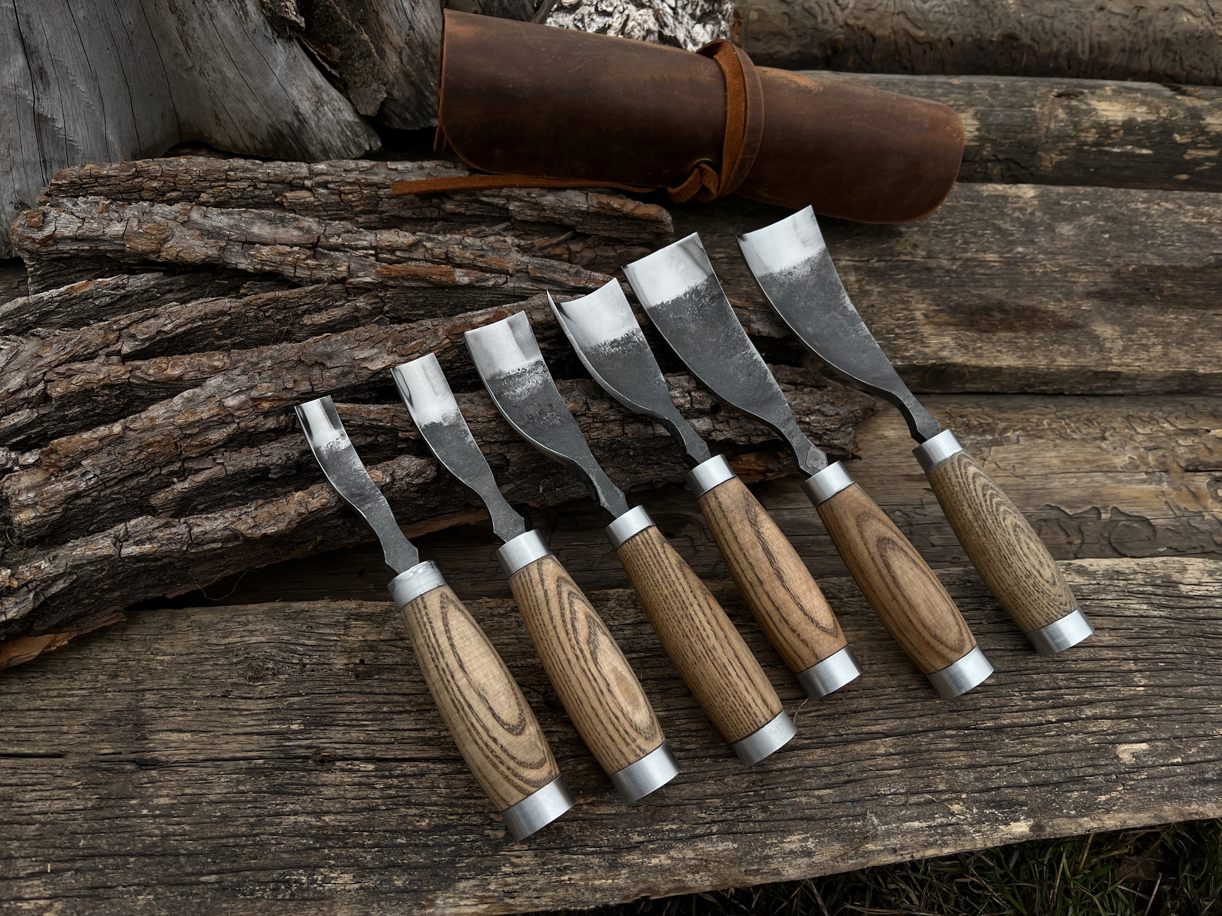 6-Piece Hand-Forged Bent Gouge Set - Forged Steel Tools