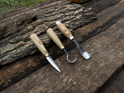 3-Piece Hand-Forged Spoon Carving Tool Set - Forged Steel Tools