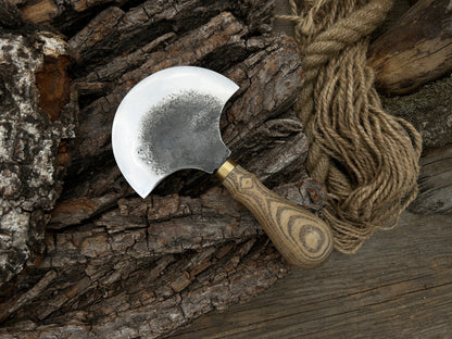 Hand-Forged Leather Round (Half Moon) Knife, 10.5 cm (4.1 inches) - Forged Steel Tools