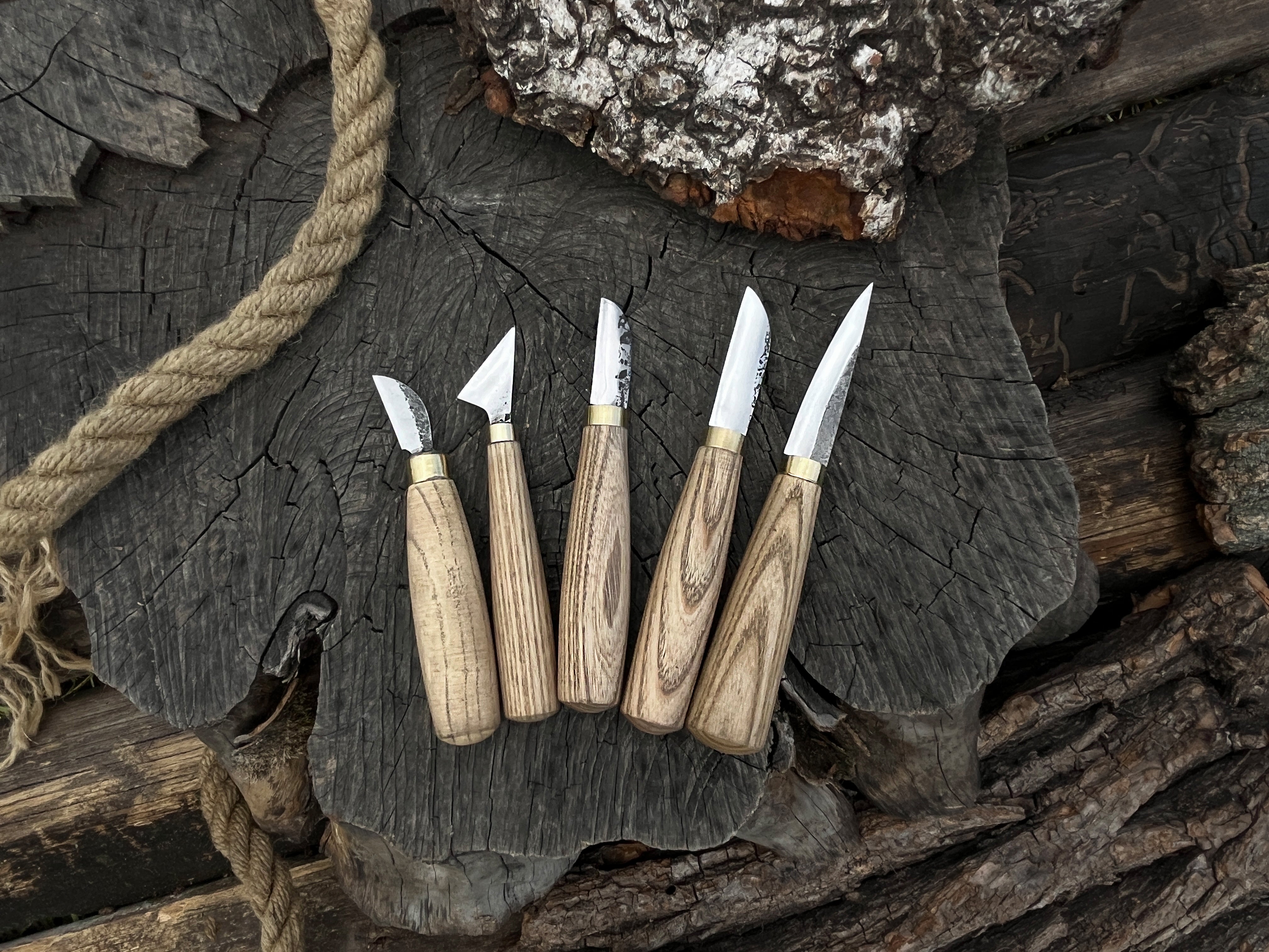 5-Piece Hand-Forged Wood Carving Knife Set - Forged Steel Tools