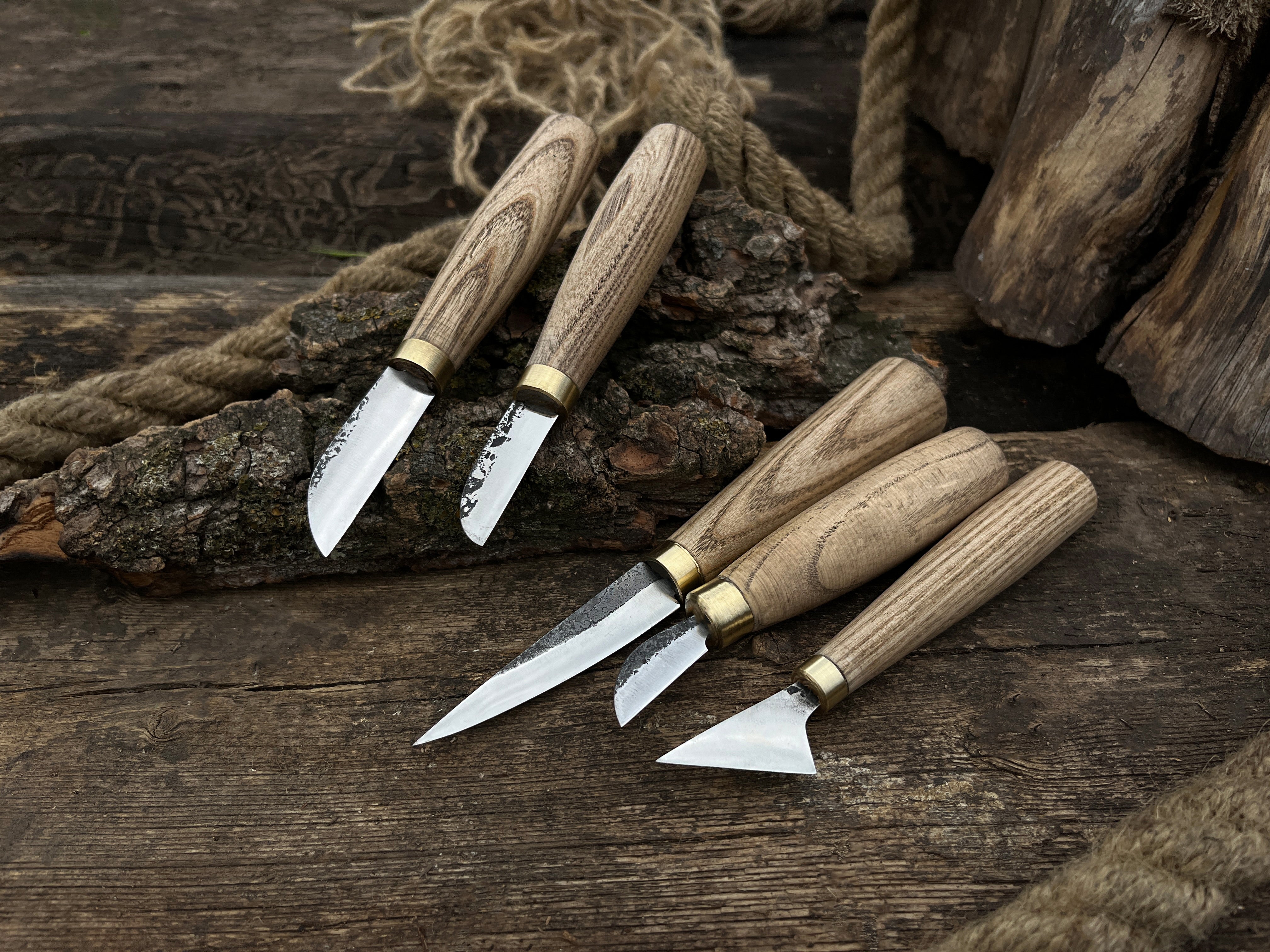 5-Piece Hand-Forged Wood Carving Knife Set - Forged Steel Tools