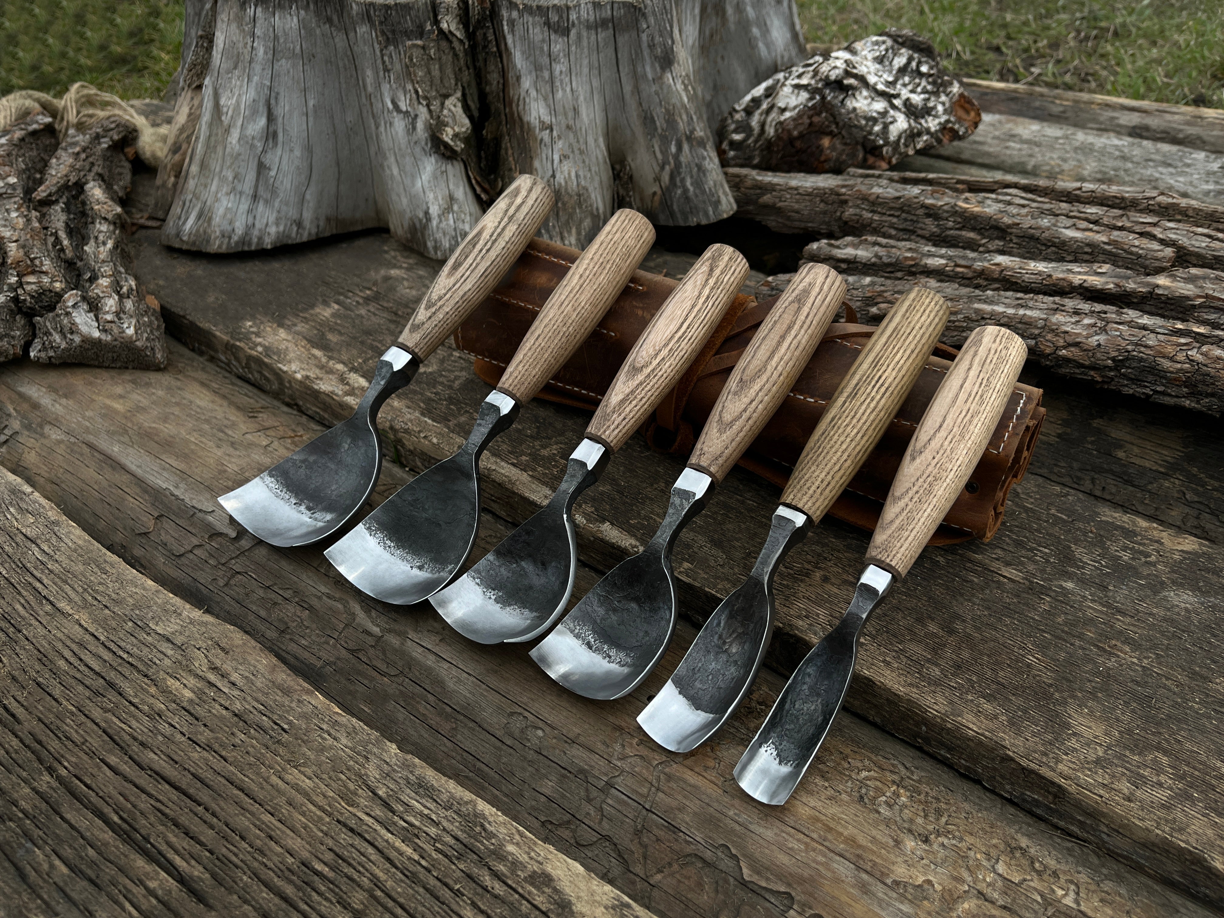 6-Piece Hand-Forged Bent Gouge Set - Forged Steel Tools