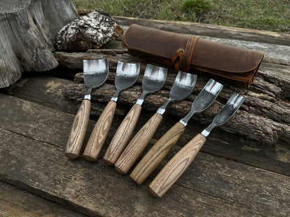 6-Piece Hand-Forged Bent Gouge Set - Forged Steel Tools