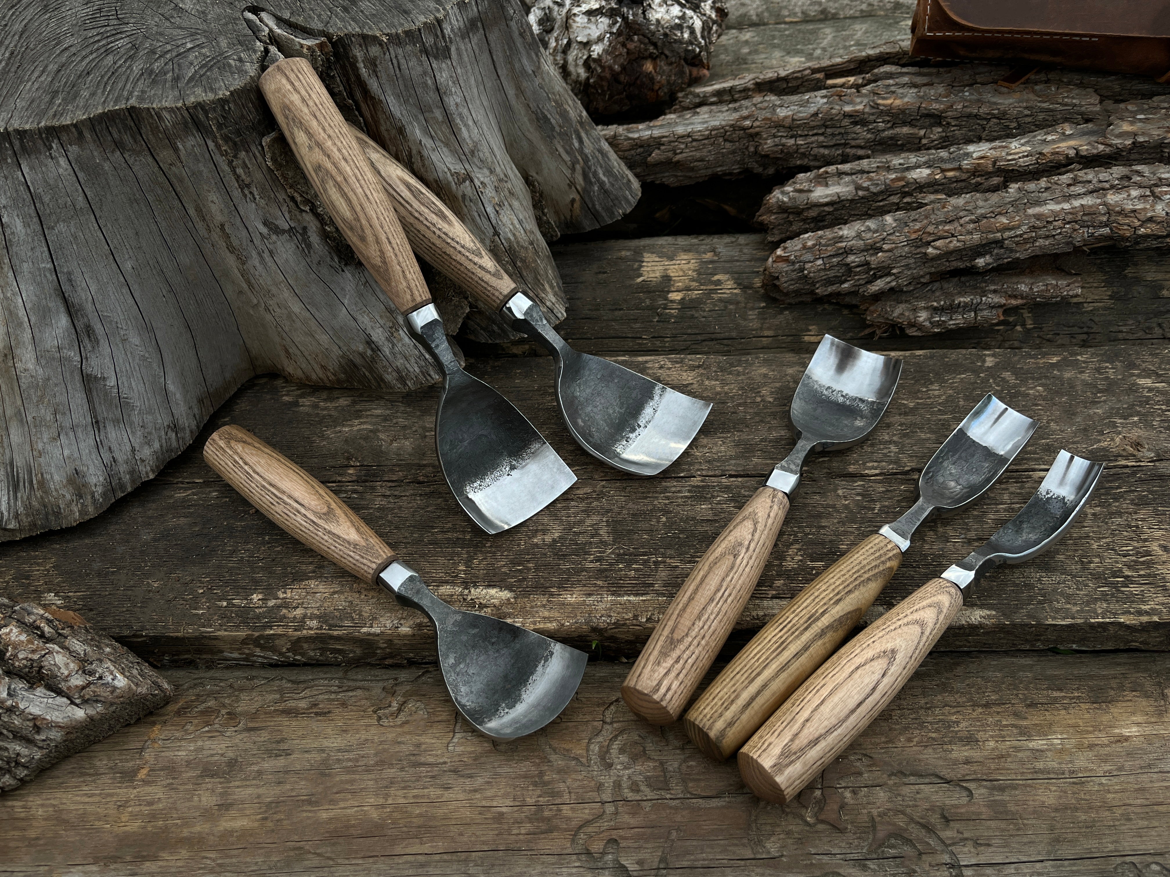6-Piece Hand-Forged Bent Gouge Set - Forged Steel Tools